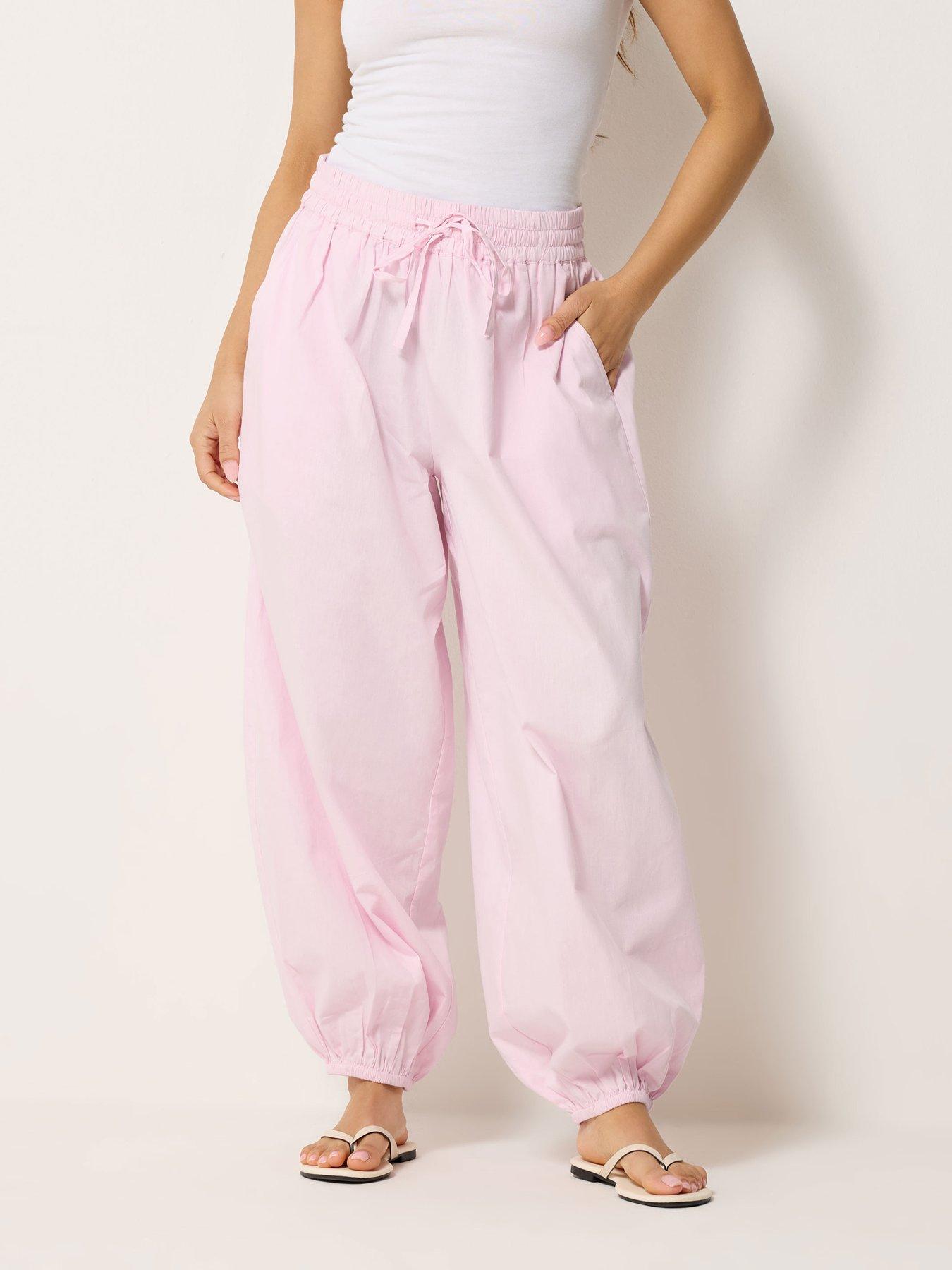 Image 1 of 4 of PixieGirl Petite Poplin Cuff Balloon Pants - Pink
