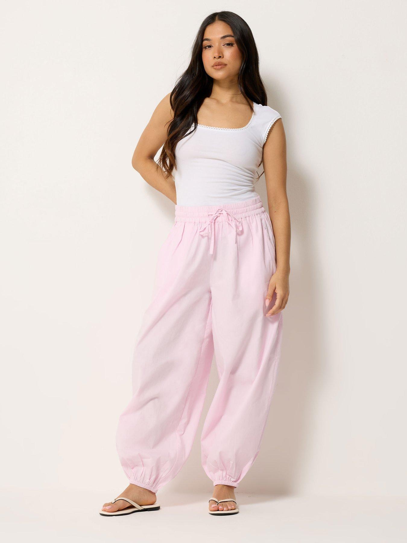 Image 3 of 4 of PixieGirl Petite Poplin Cuff Balloon Pants - Pink