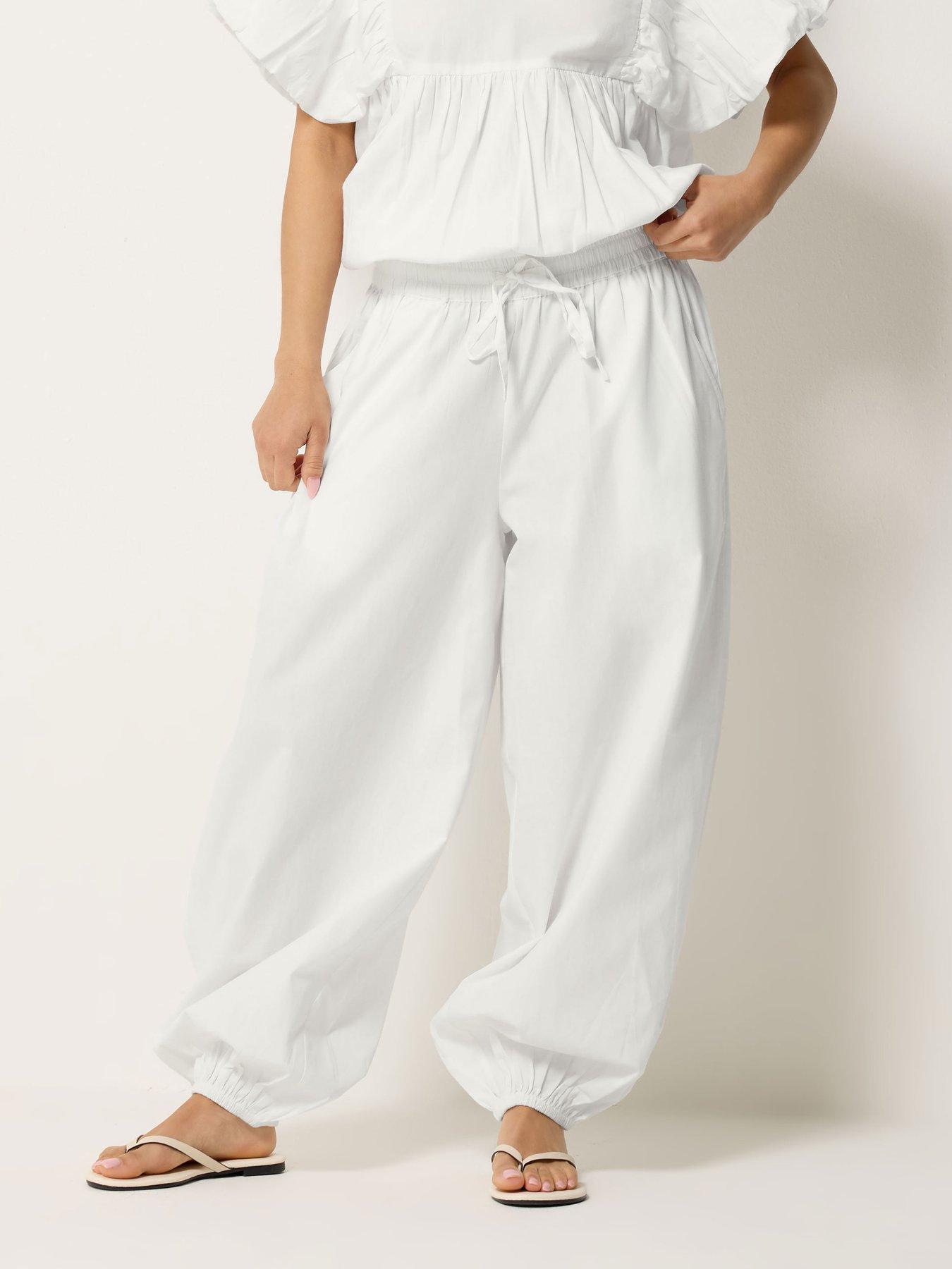 Image 1 of 4 of PixieGirl Petite Poplin Cuff Balloon Pants - White
