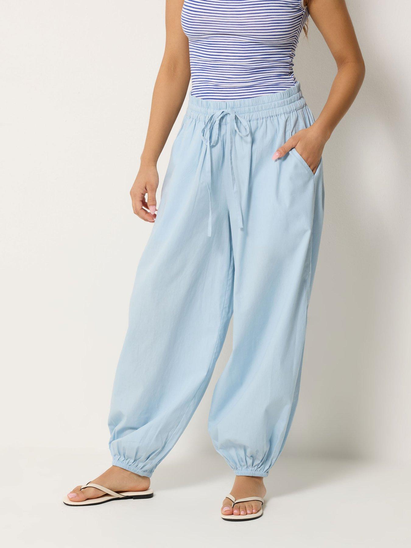 Image 1 of 4 of PixieGirl Petite Poplin Cuff Balloon Pants - Blue