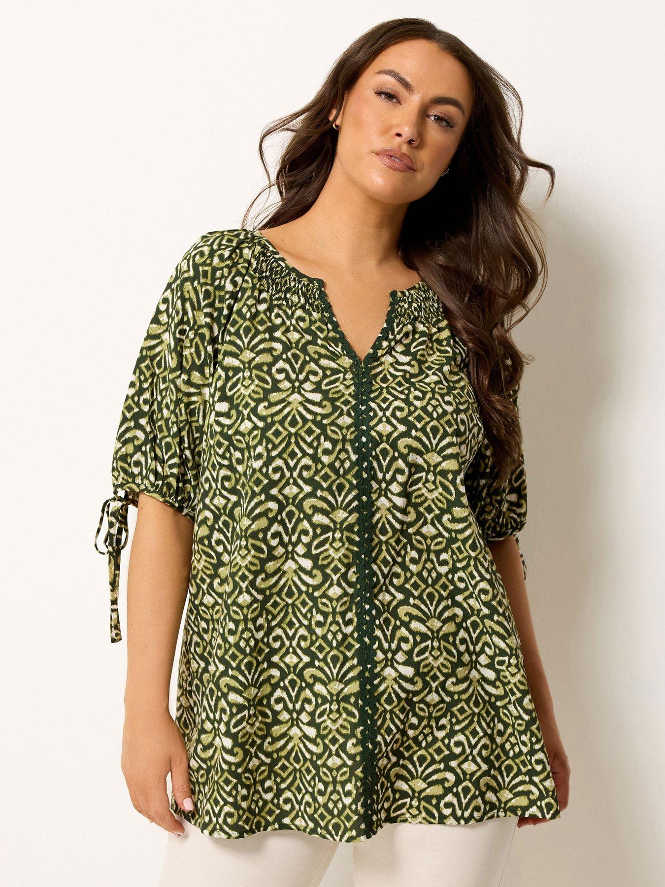Yours Curve Ikat Print Blouse - Green