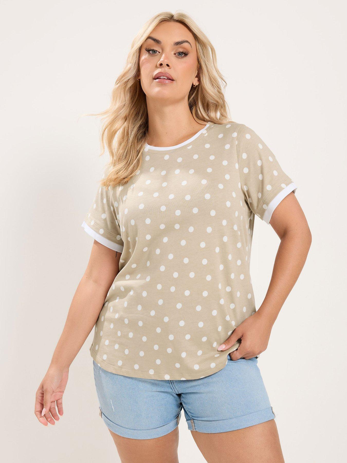 Yours Spot Contrast Sleeve T-Shirt - Mocha Brown