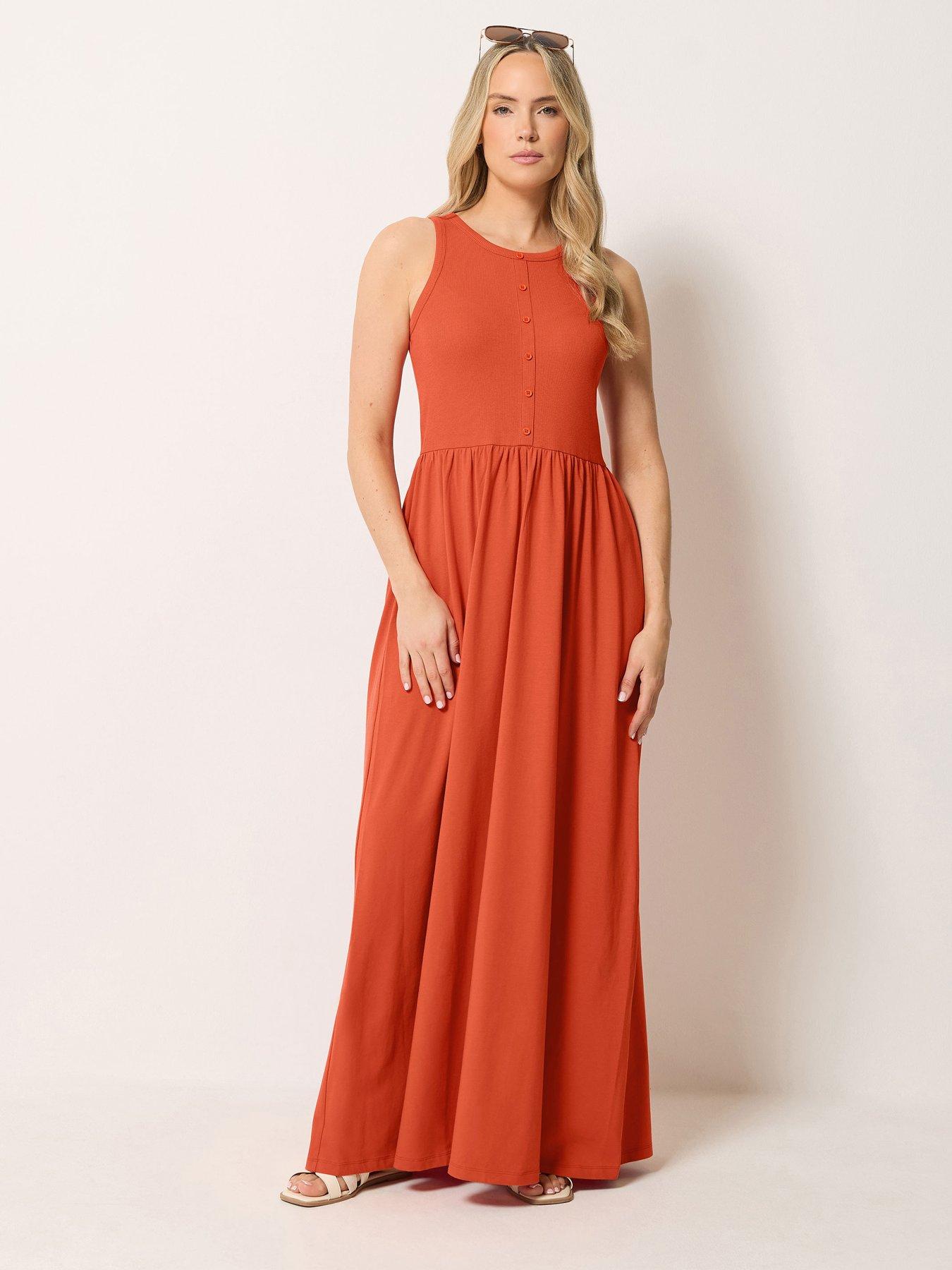 Long Tall Sally Mix Jersey Button Dress - Orange