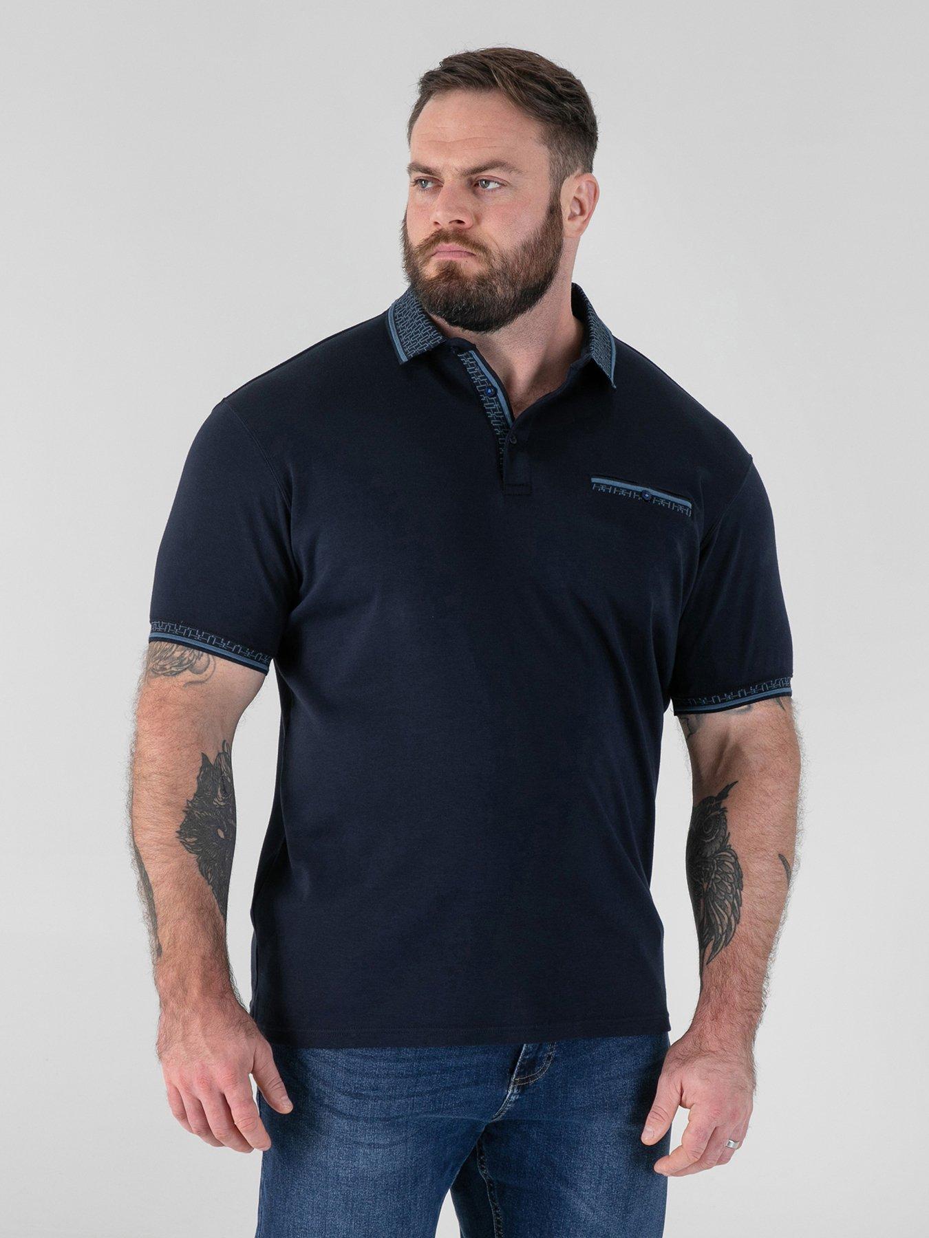 D555 Interlock Polo Shirt With Jacquard Collar  &  Cuff With Chest Pocket - Navy