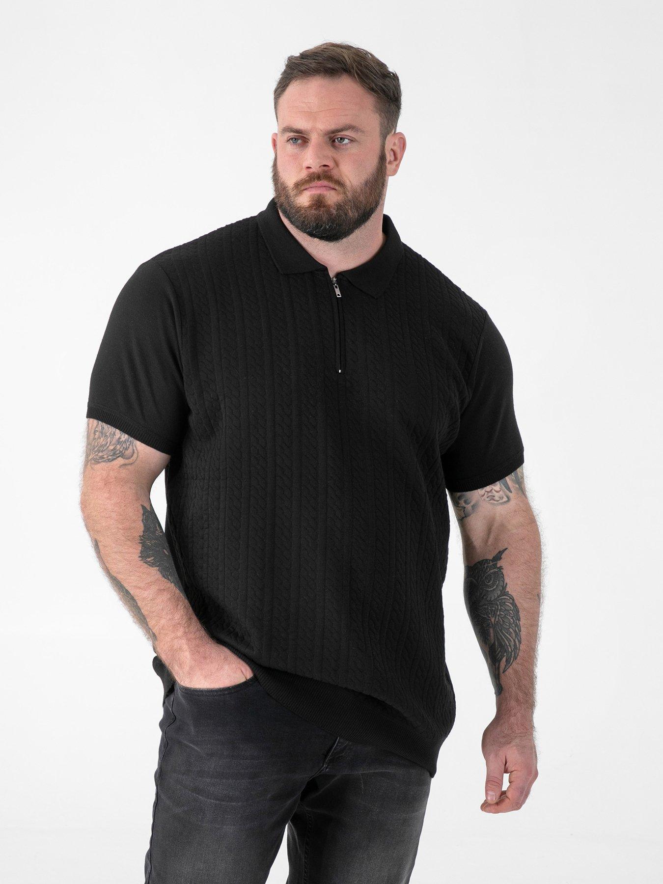 D555 Cable Knitted Polo Shirt With Quarter Neck Zip - Black