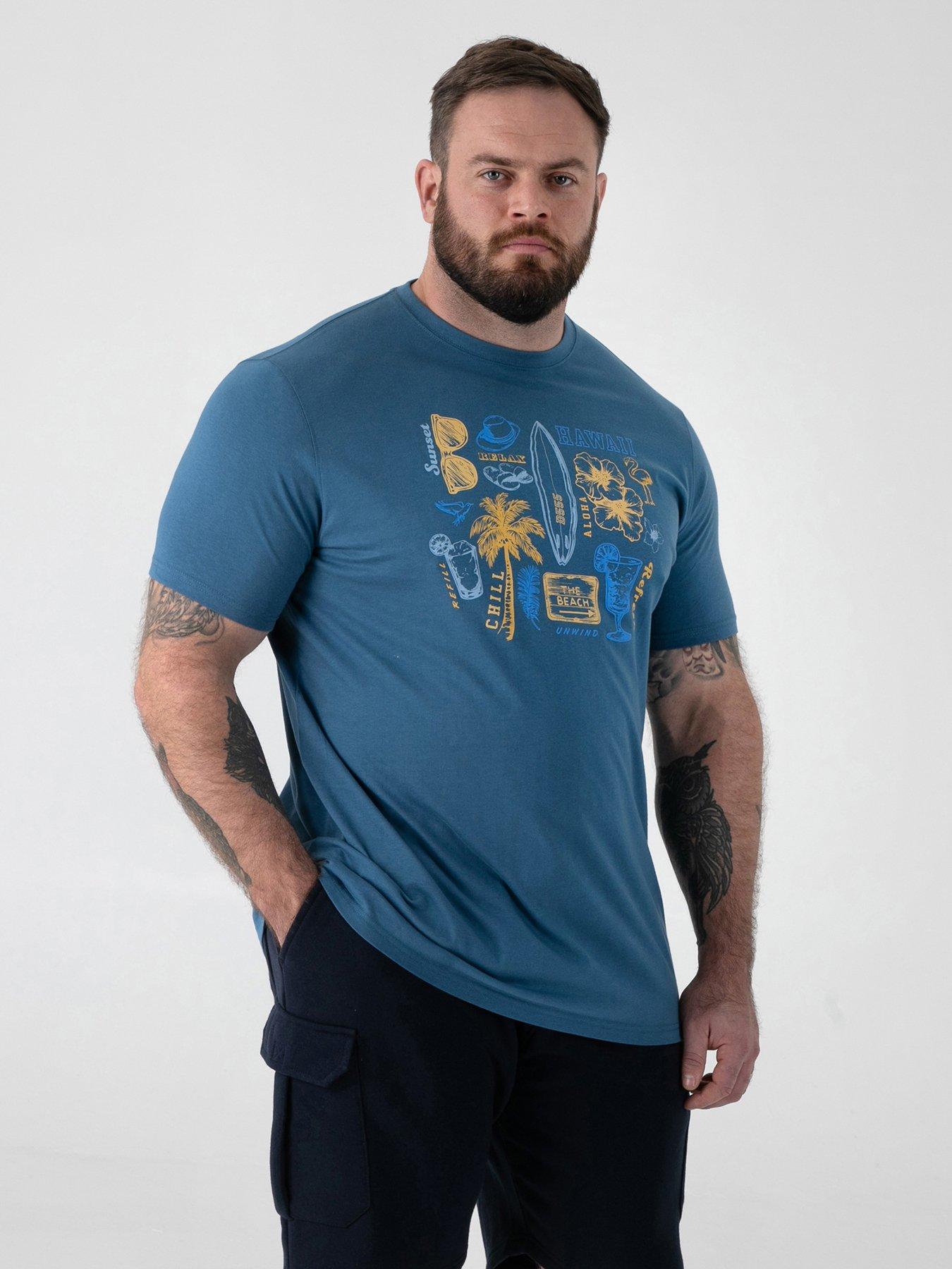 D555 Summer Beach Icon Sketches Printed Crew Neck T-Shirt - Dark Aqua