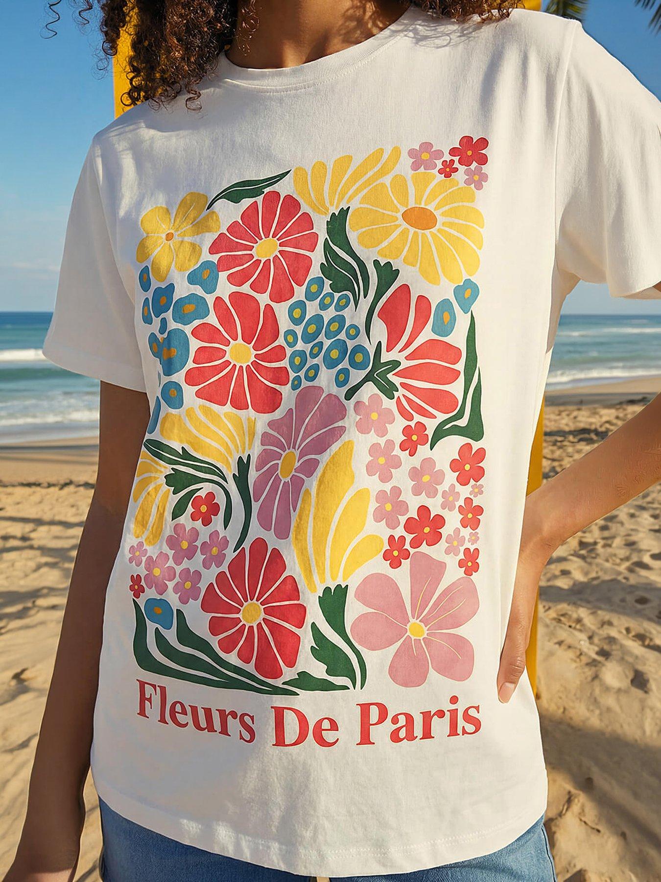 Image 2 of 4 of Roman Dusk Cotton Floral Print T-shirt