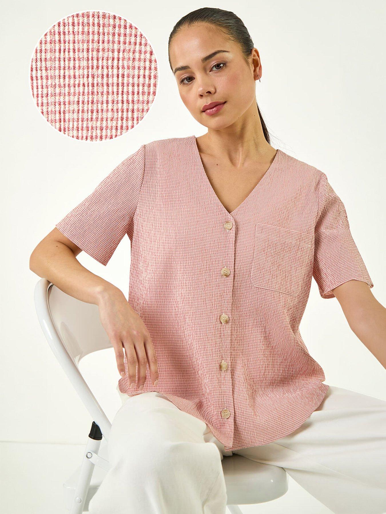 Roman Petite Gingham Buttoned Top