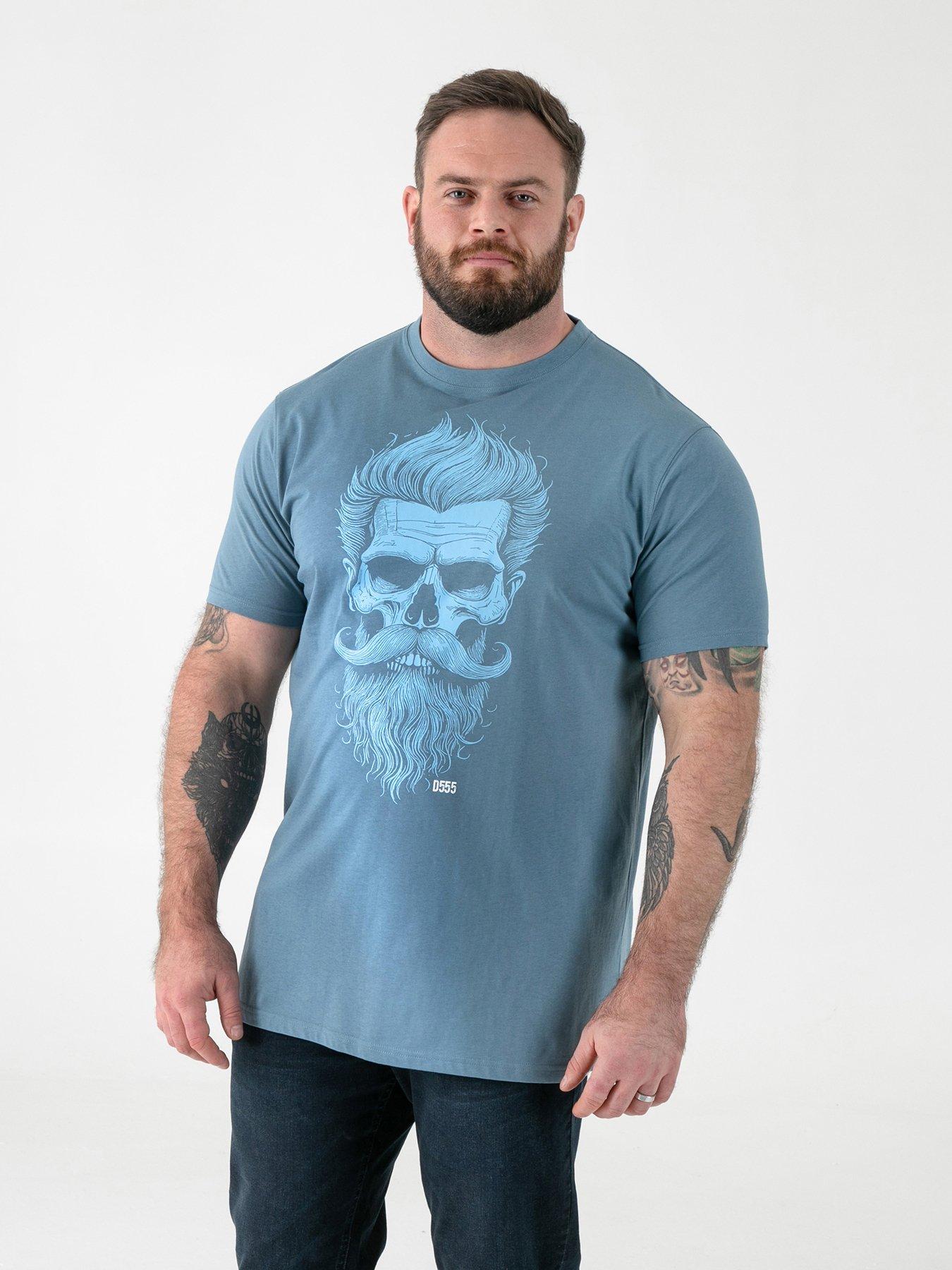 D555 Bearded Skull Printed Crew Neck T-Shirt - Light Aqua