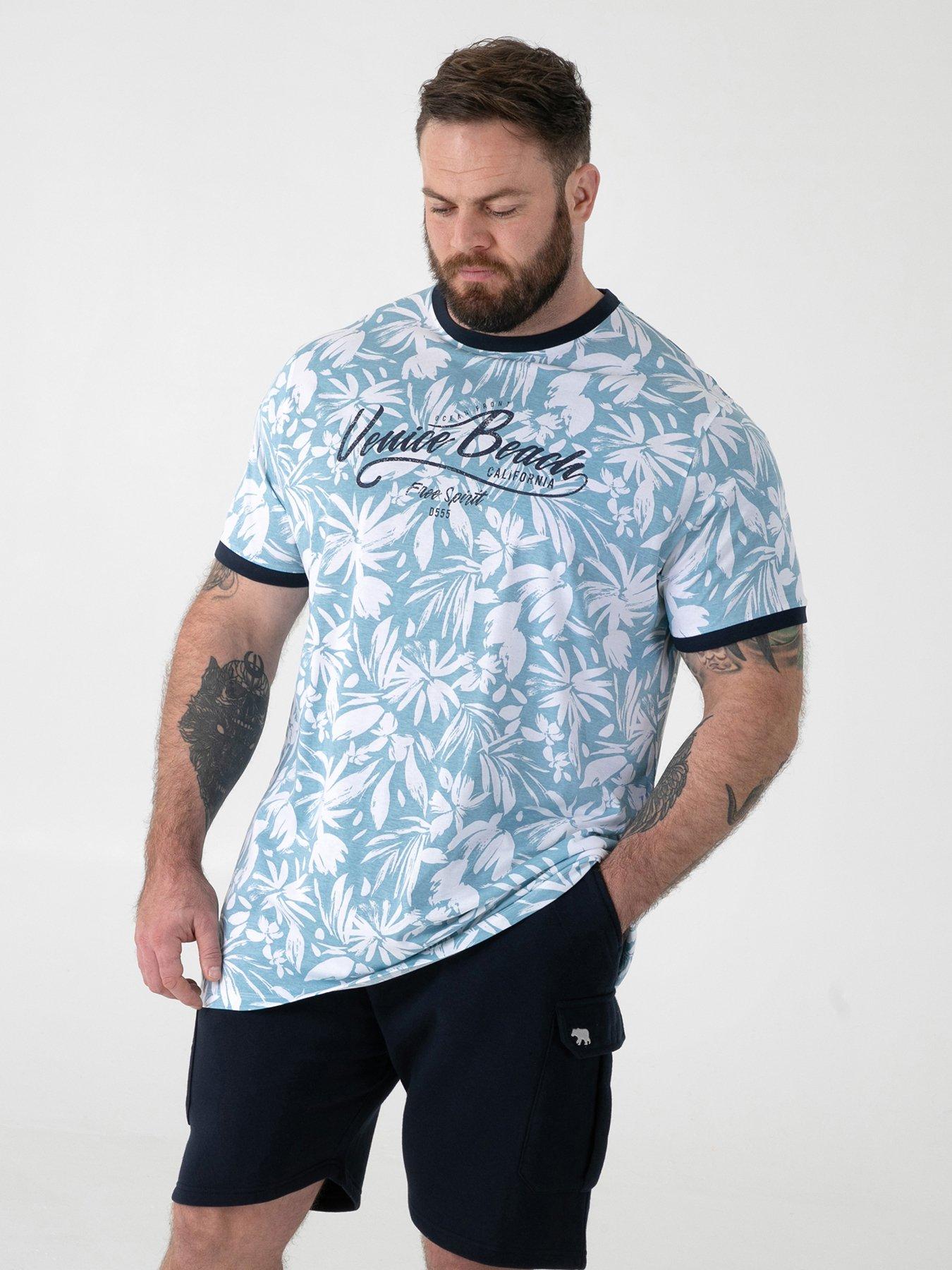 D555 Printed Venice Beach Crew Neck T-Shirt - Blue