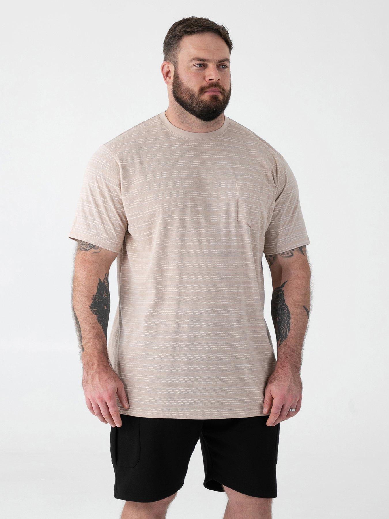 D555 Stone High Low Jacquard Crew Neck T-Shirt With Pocket - Beige