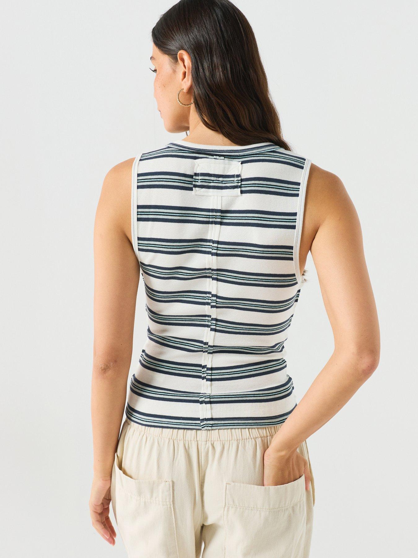 Image 2 of 6 of FREE PEOPLE Striped Ribbed Henley Tank Top - White