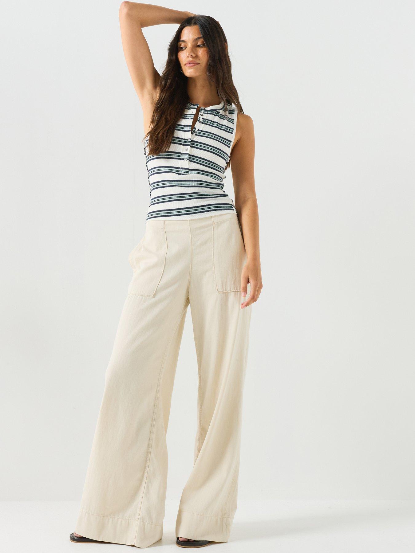 Image 3 of 6 of FREE PEOPLE Striped Ribbed Henley Tank Top - White