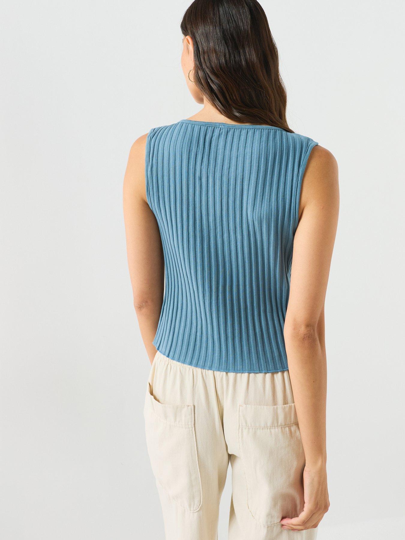 Image 2 of 5 of FREE PEOPLE Ribbed Button-Front Sleeveless Knit Vest - Blue