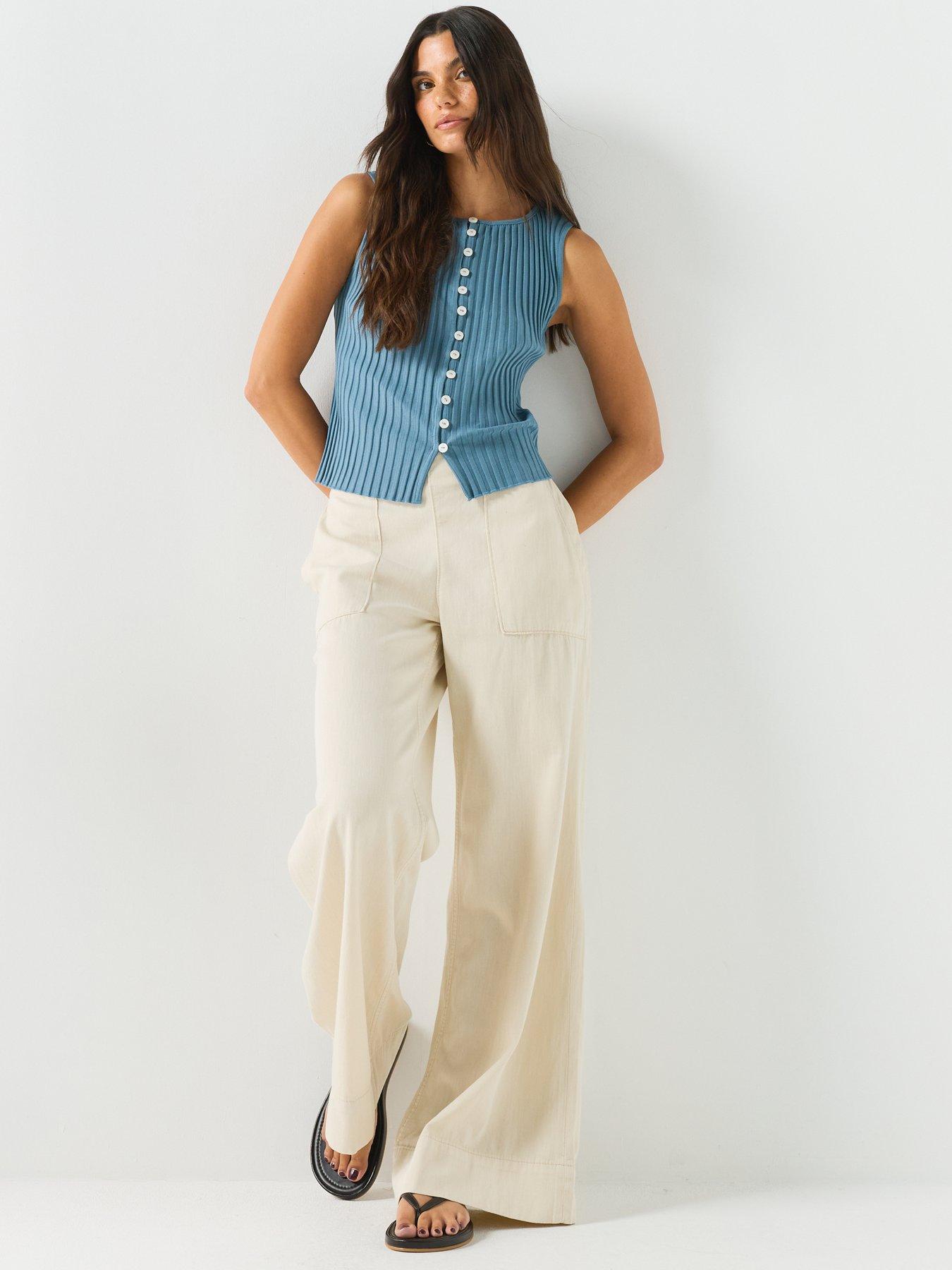 Image 3 of 5 of FREE PEOPLE Ribbed Button-Front Sleeveless Knit Vest - Blue