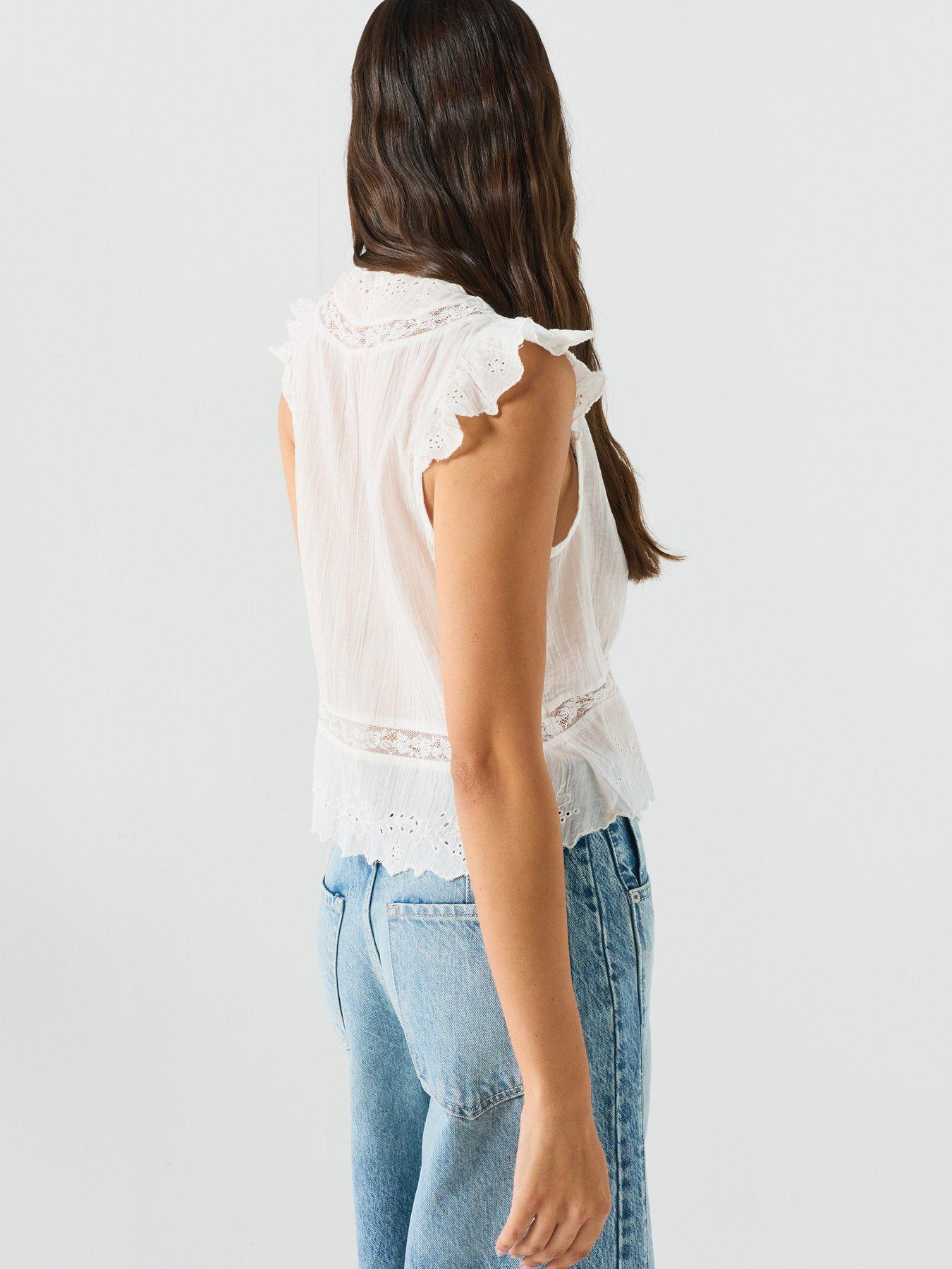 Image 2 of 6 of FREE PEOPLE Embroidered Peplum Button-Front Cotton Top - White