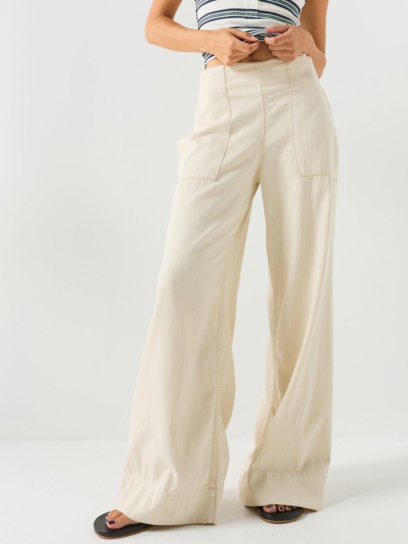 FREE PEOPLE Pull-On Wide Leg Denim Jeans - White