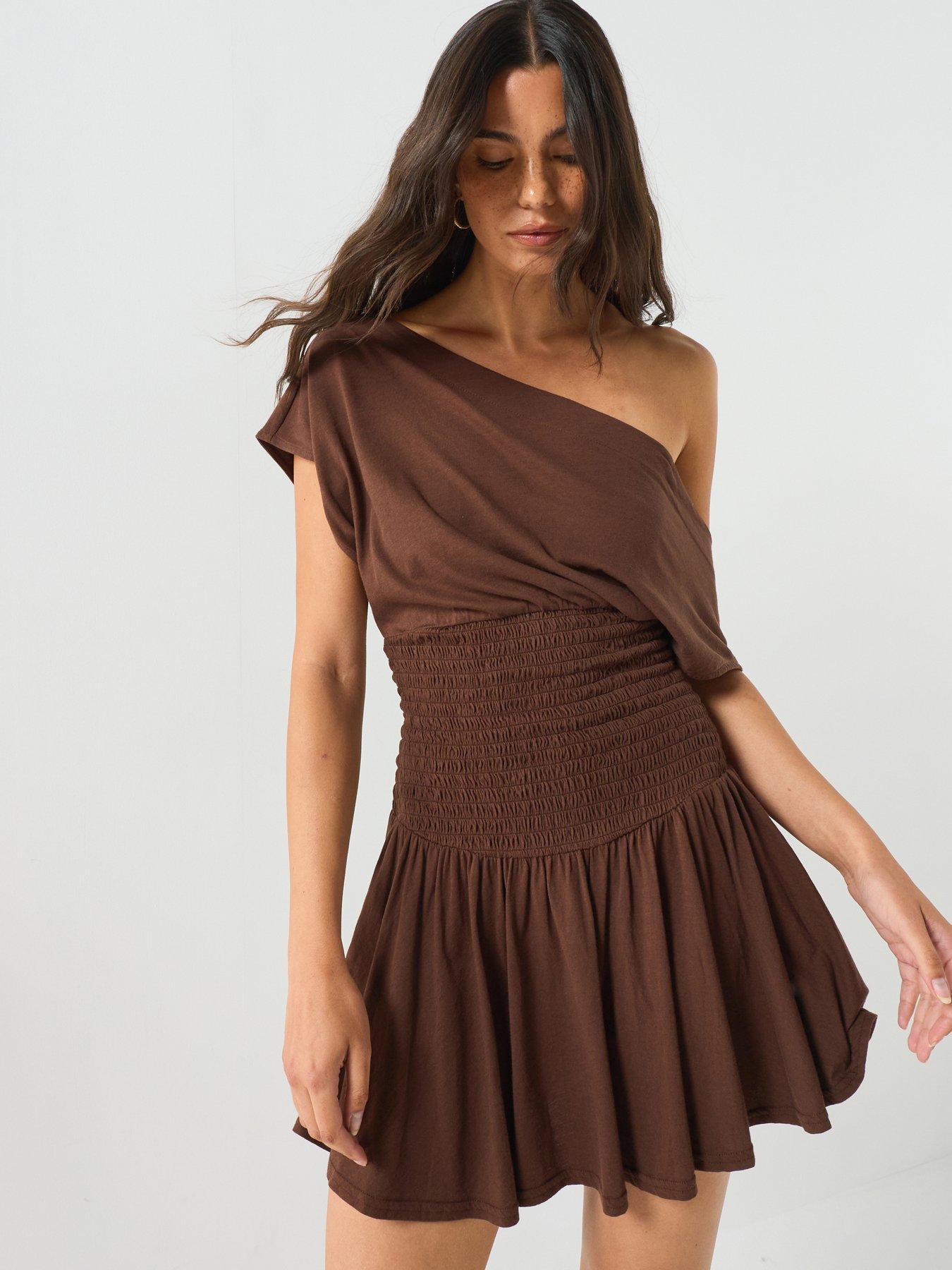 Image 1 of 6 of FREE PEOPLE Scorching Hot Mini Dress - Brown