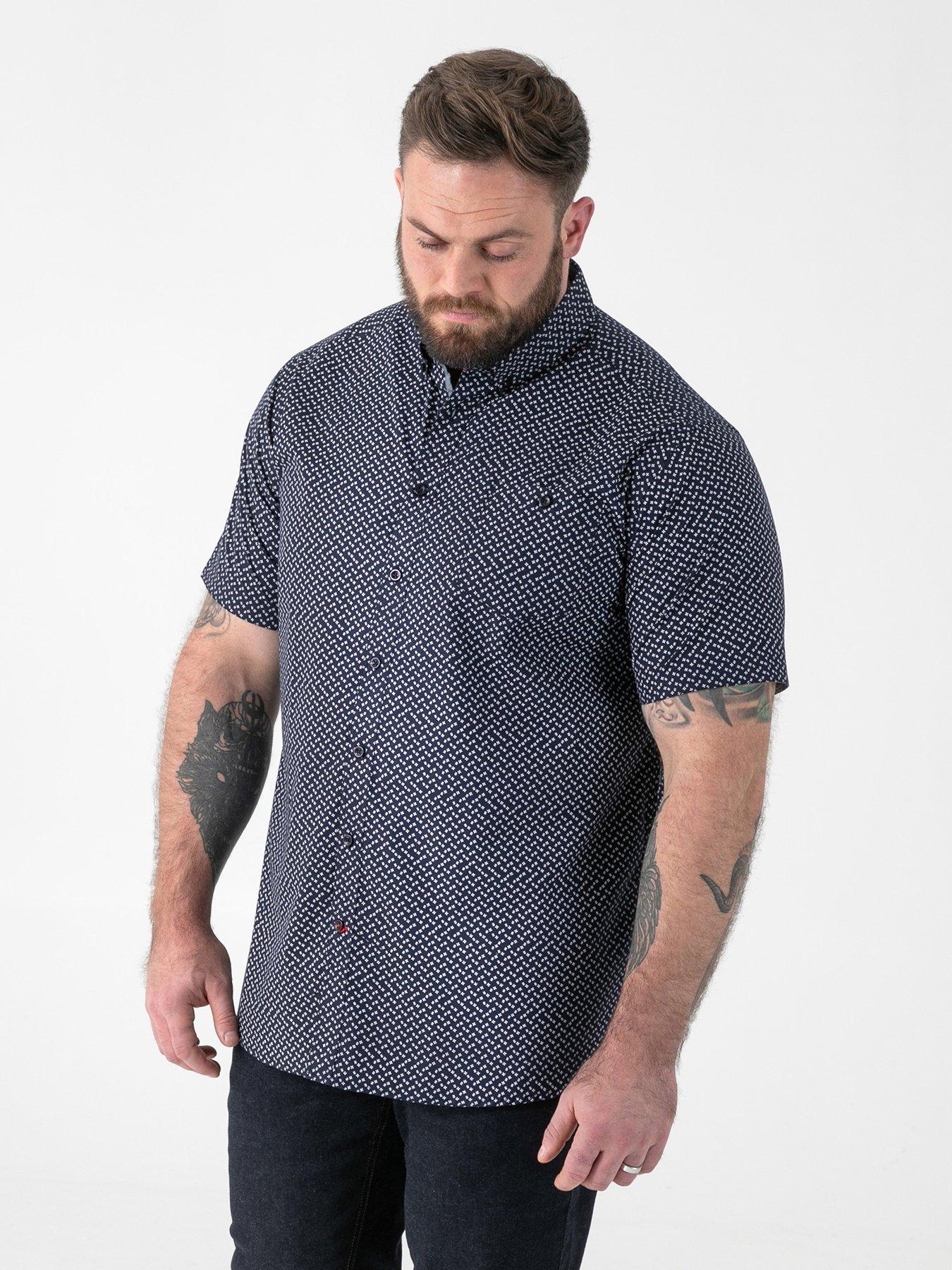 D555 Icon Print Short Sleeve Button Down Collar Shirt - Navy
