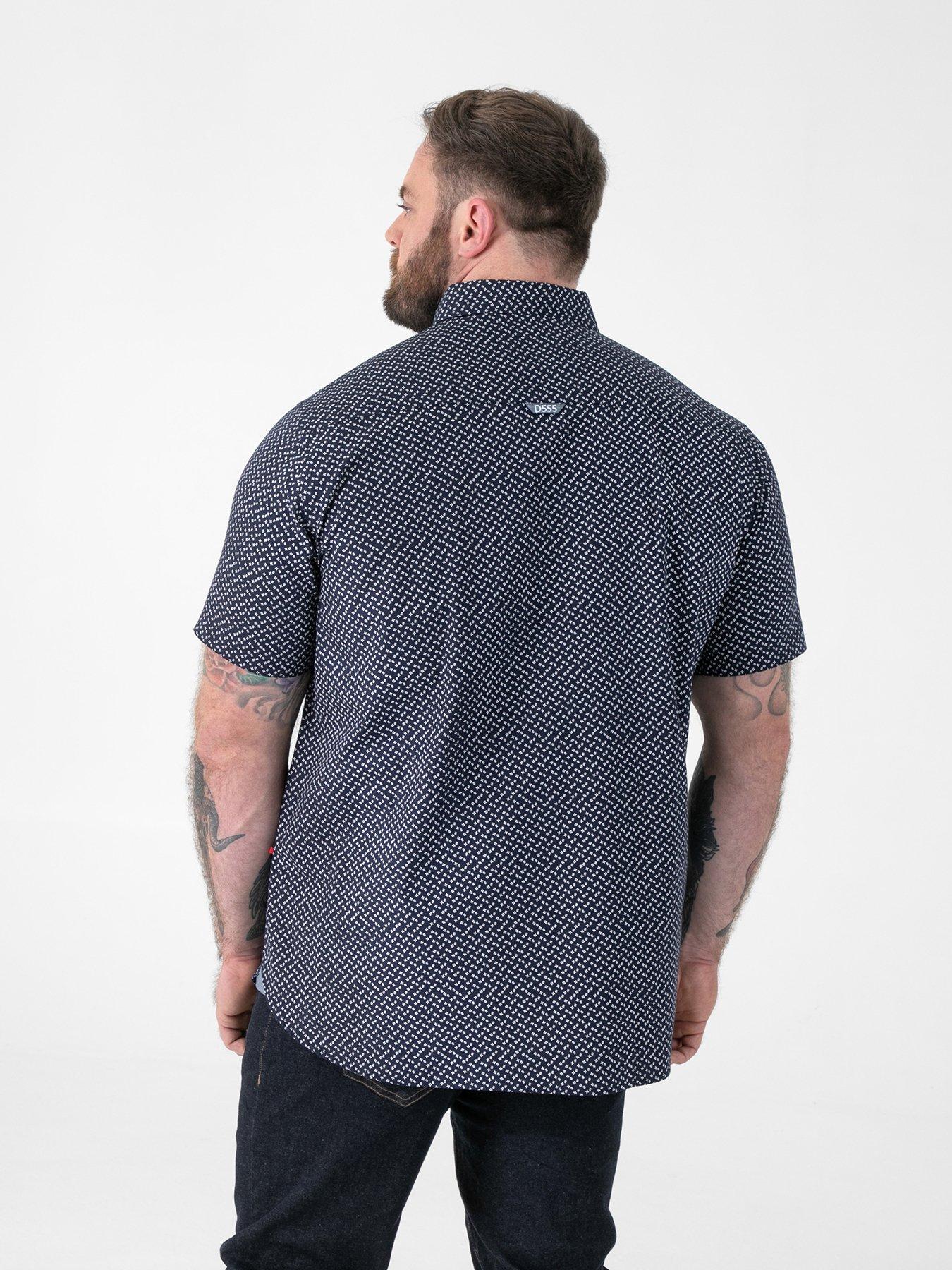 Image 2 of 6 of D555 Icon Print Short Sleeve Button Down Collar Shirt - Navy