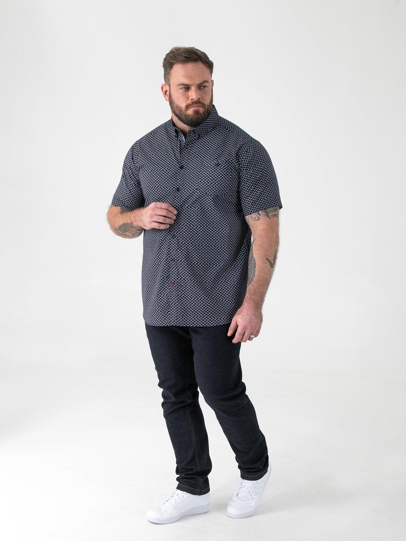 Image 3 of 6 of D555 Icon Print Short Sleeve Button Down Collar Shirt - Navy