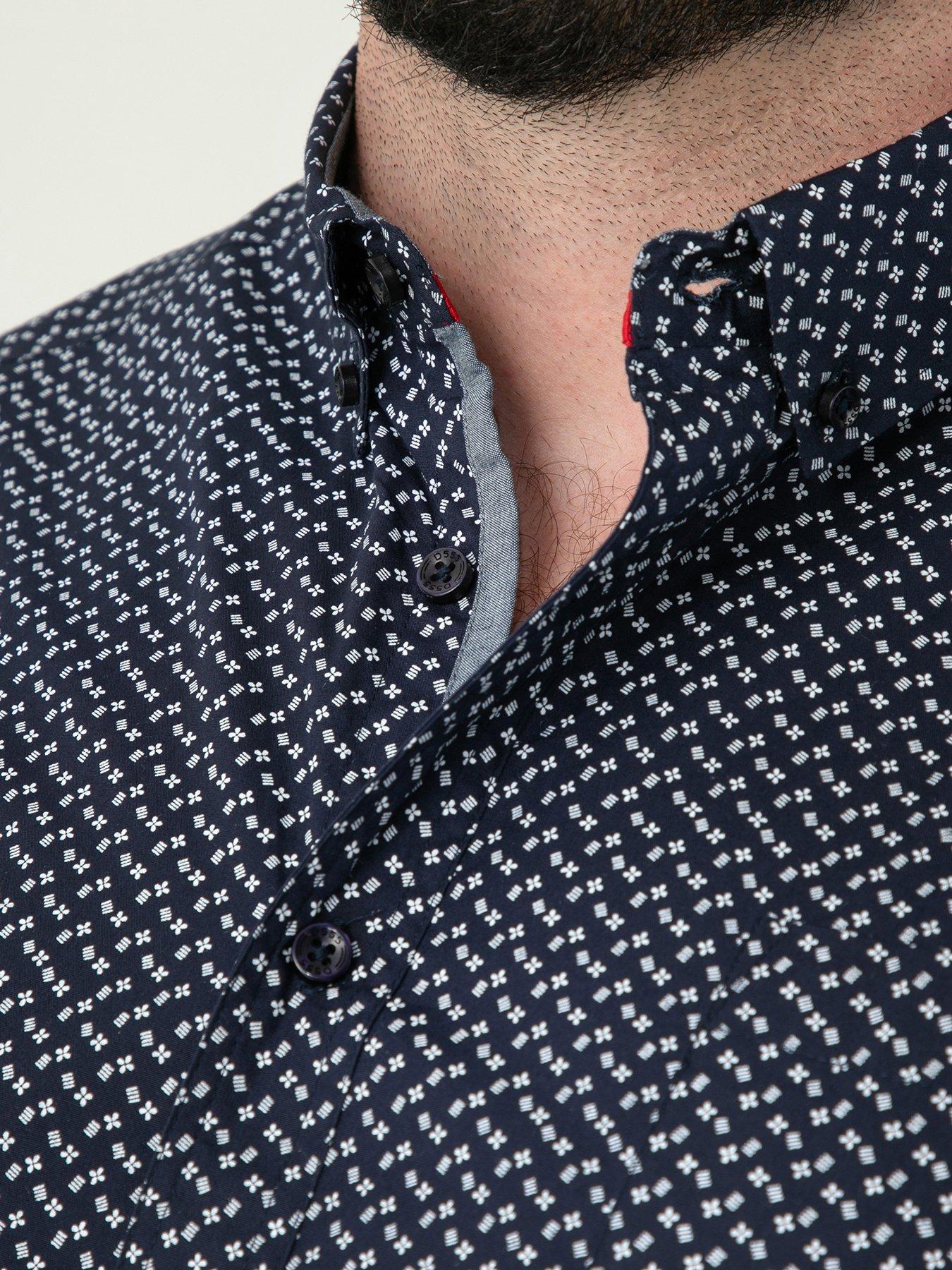 Image 4 of 6 of D555 Icon Print Short Sleeve Button Down Collar Shirt - Navy