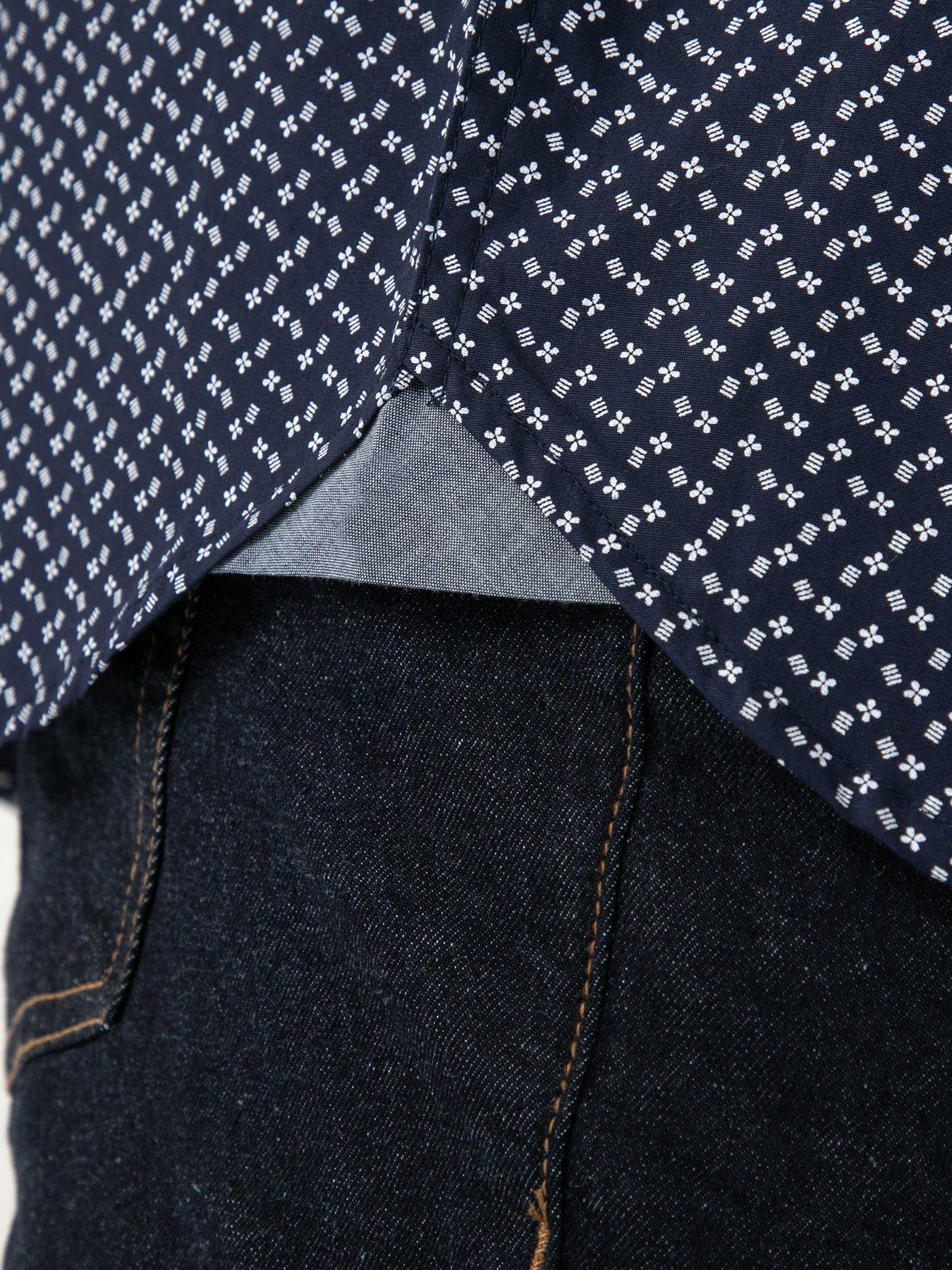 Image 5 of 6 of D555 Icon Print Short Sleeve Button Down Collar Shirt - Navy