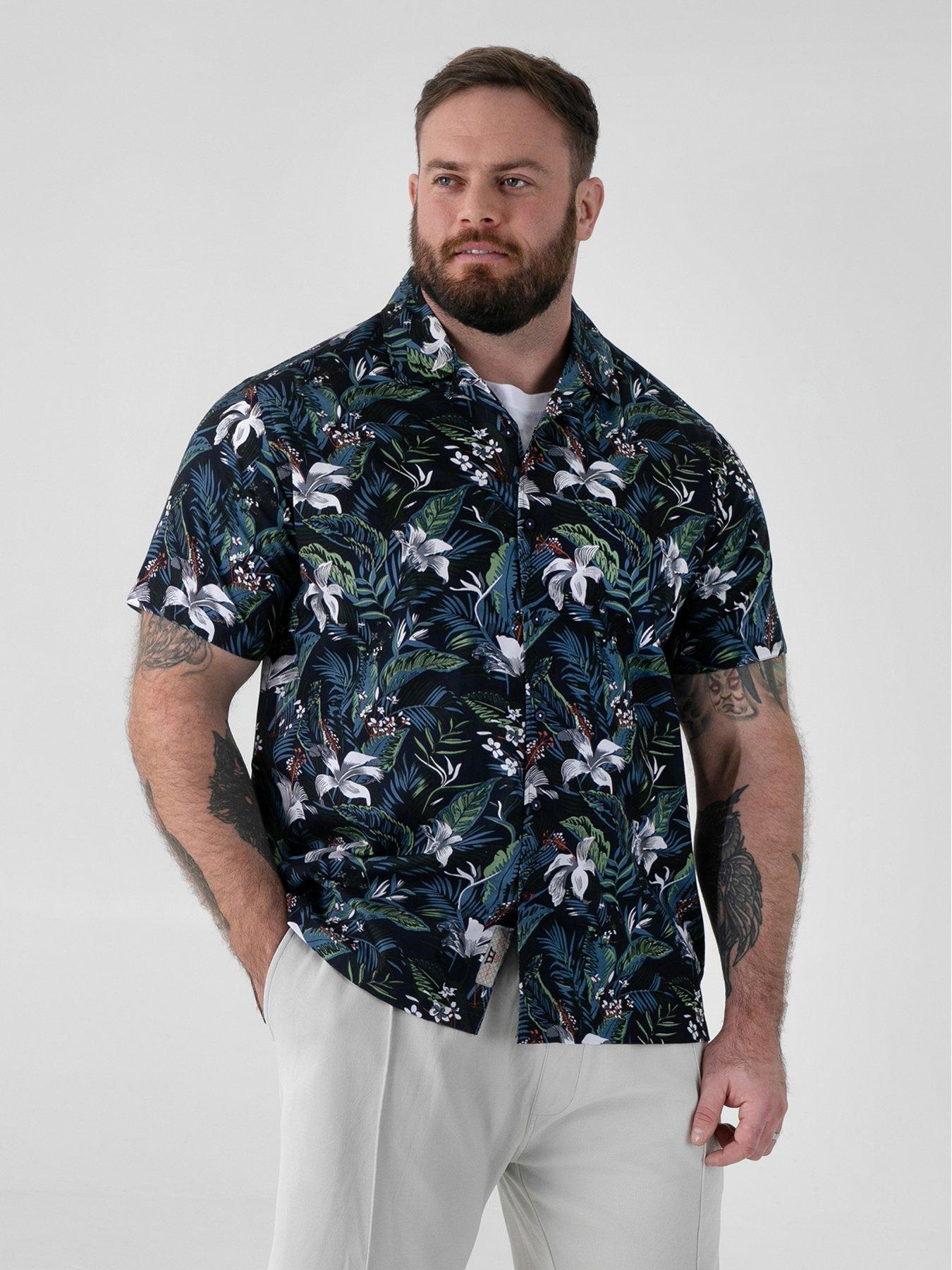 D555 D555 Hawaiian Printed Cuban Collar Resort Short Sleeve Shirt