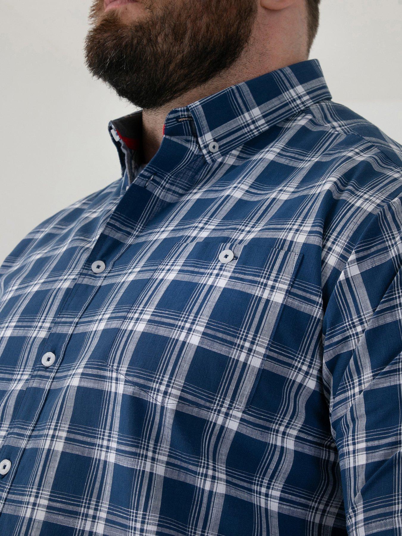 Image 4 of 6 of D555 French Check Button Down Collar Shirt With Pocket - Navy