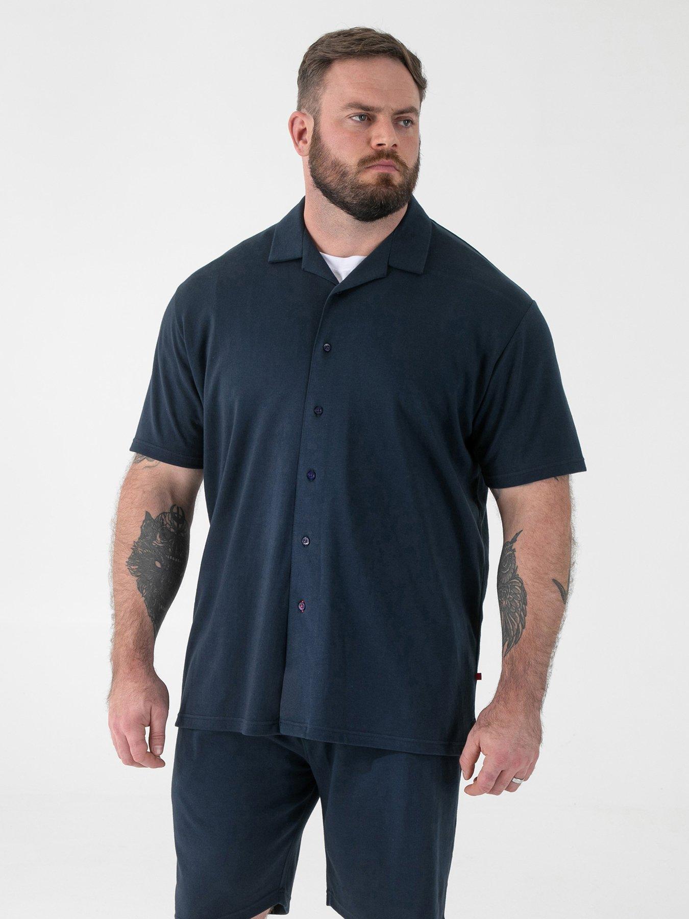 D555 Stretch Cuban Collar Resort Short Sleeve Shirt - Navy