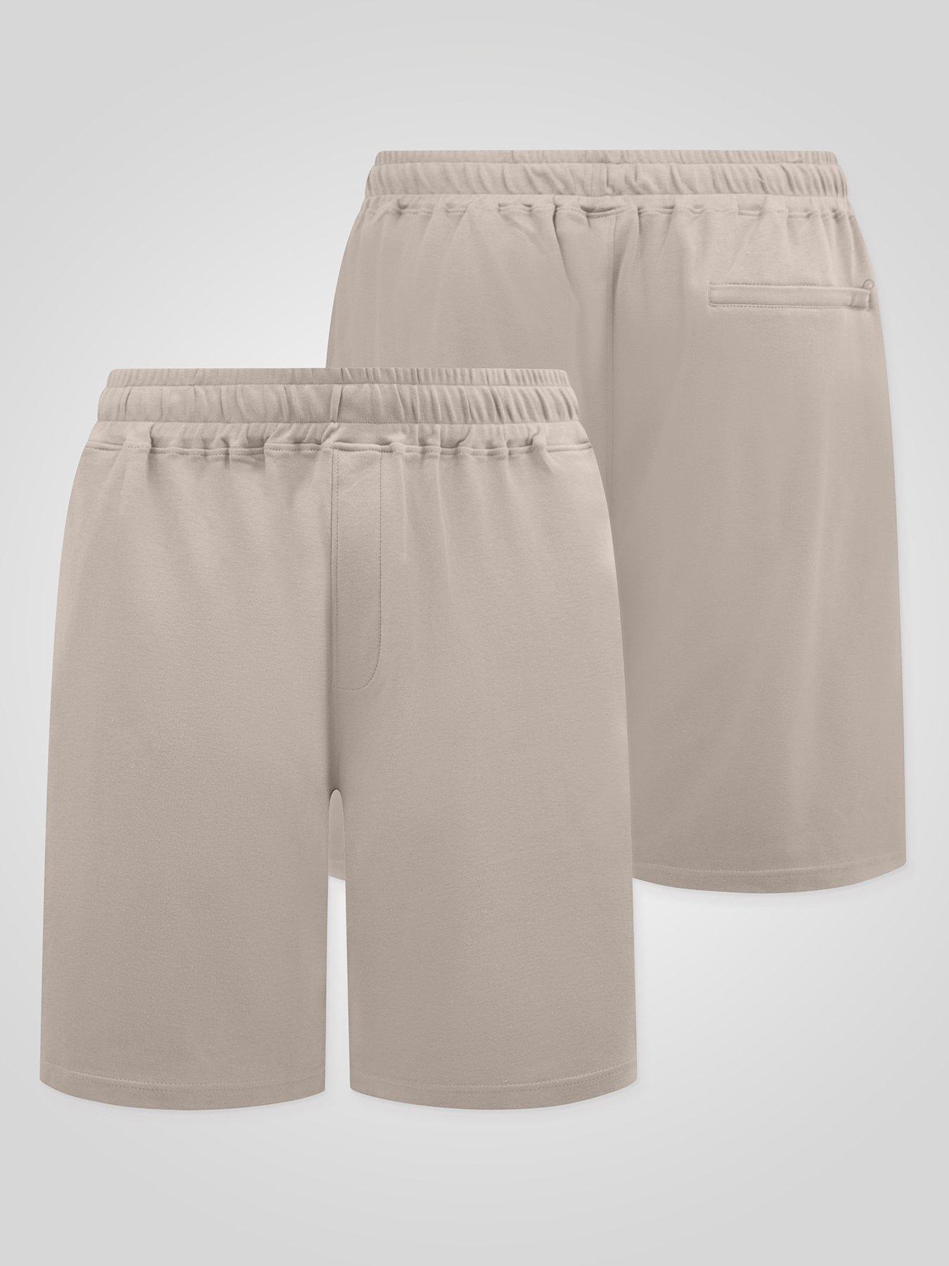 Image 6 of 6 of D555 Stone Stretch Elasticated Waist Shorts With Zipper Back Pocket - Beige