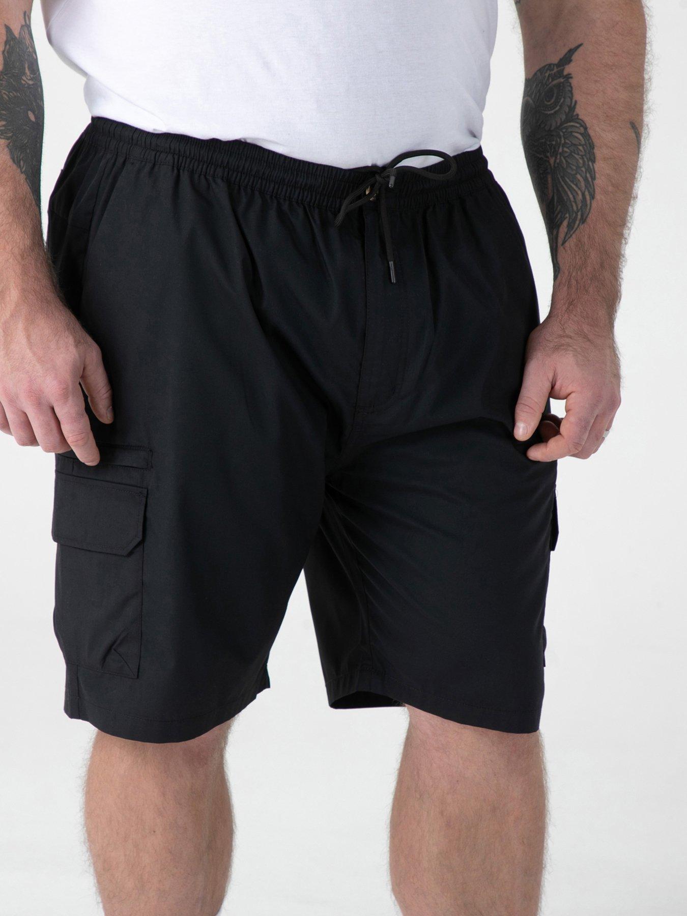 D555 Full Elastic Waist Stretch Shorts With Leg And Back Zipper Pocket - Black
