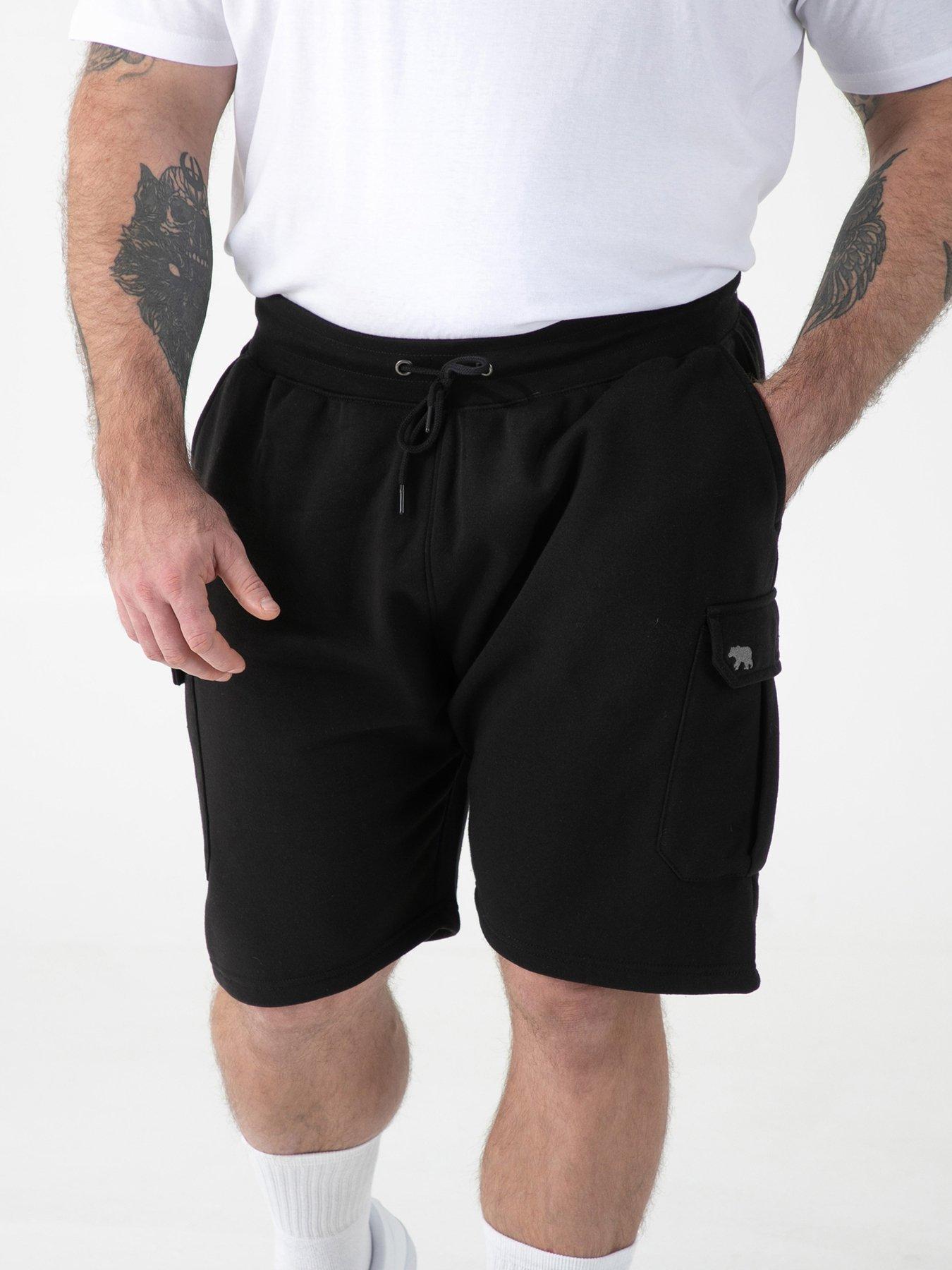D555 D555 Black Elasticated Waist Fleece Cargo Shorts With Bear Embroidery