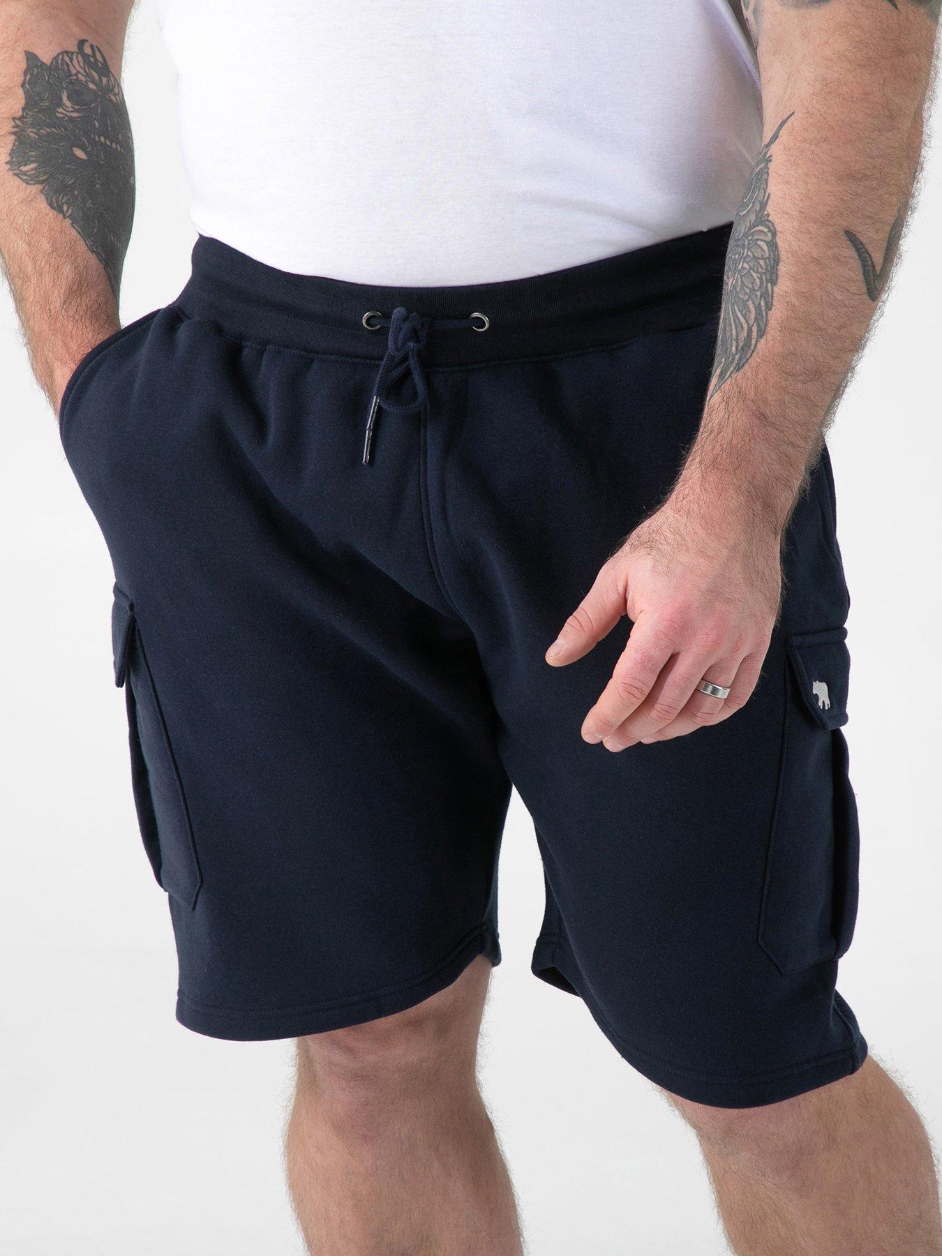 D555 D555 Navy Elasticated Waist Fleece Cargo Shorts With Bear Embroidery
