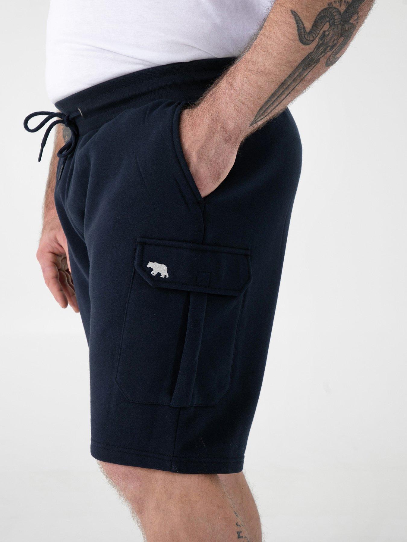 Image 4 of 5 of D555 Elasticated Waist Fleece Cargo Shorts With Bear Embroidery - Navy