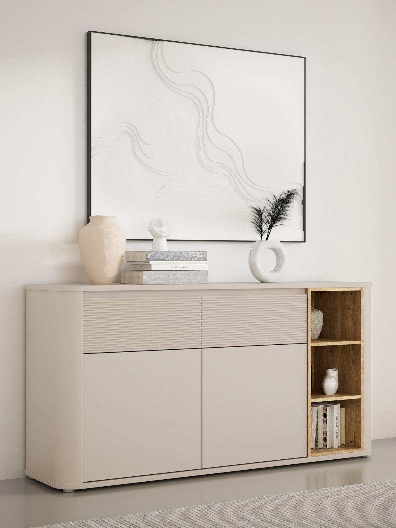 Tyndall 2 Door, 2 Drawer Sideboard with Shelves - Sand/Oak