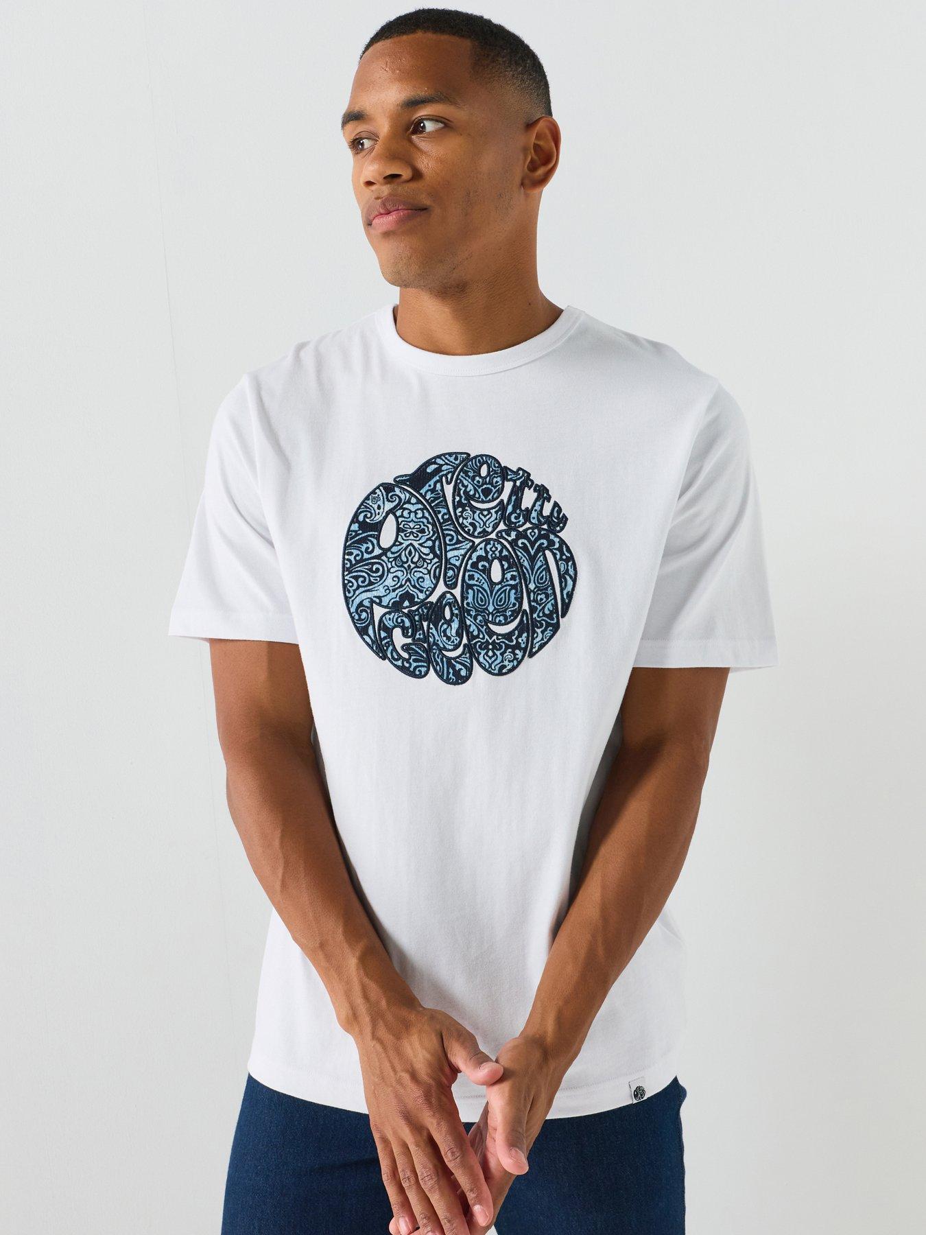 Image 1 of 4 of Pretty Green Pretty Green Rave-on Paisley Logo Graphic T-shirt - White