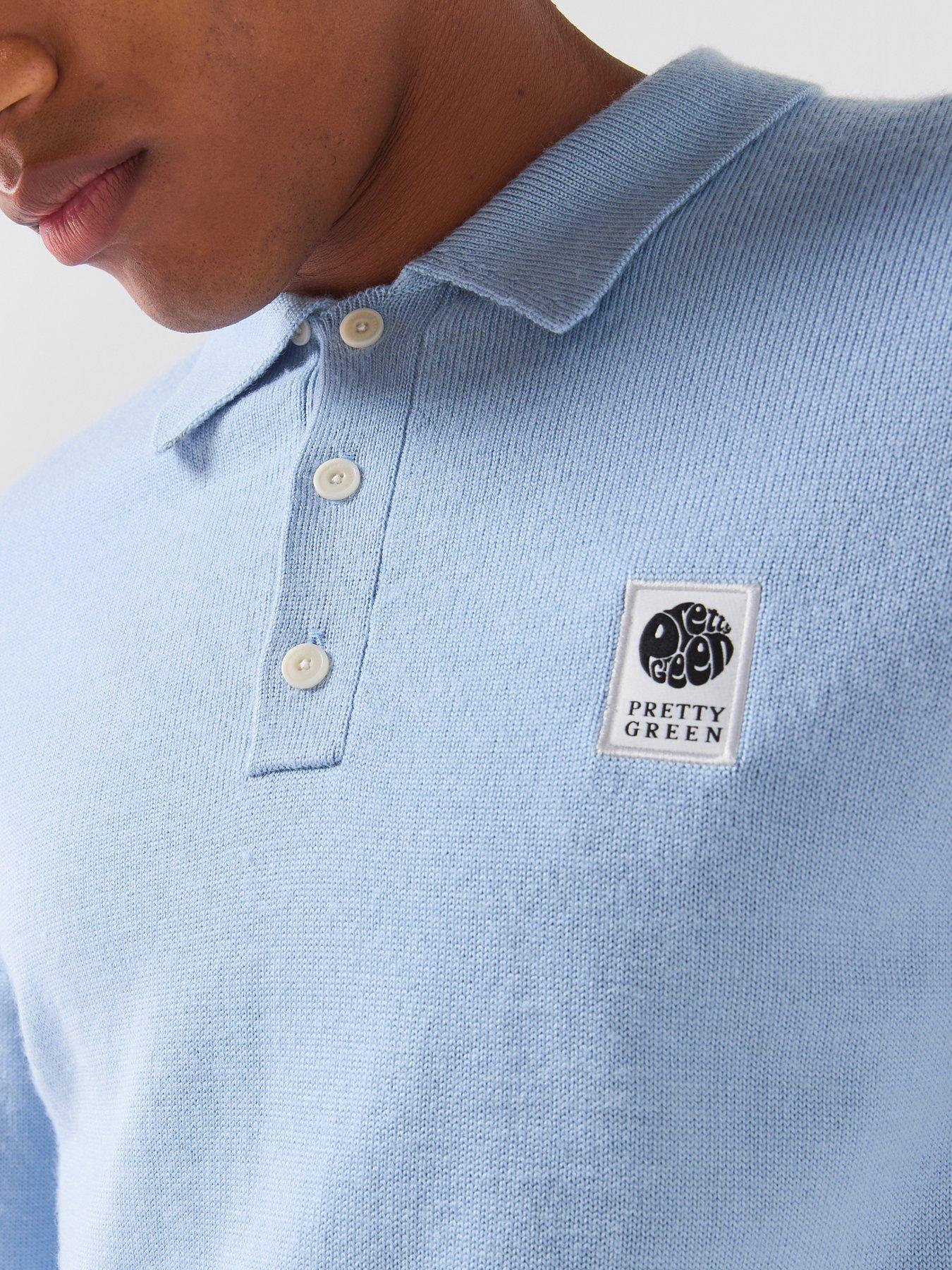Image 6 of 6 of Pretty Green Merino Knitted Long Sleeve Polo Shirt - Blue