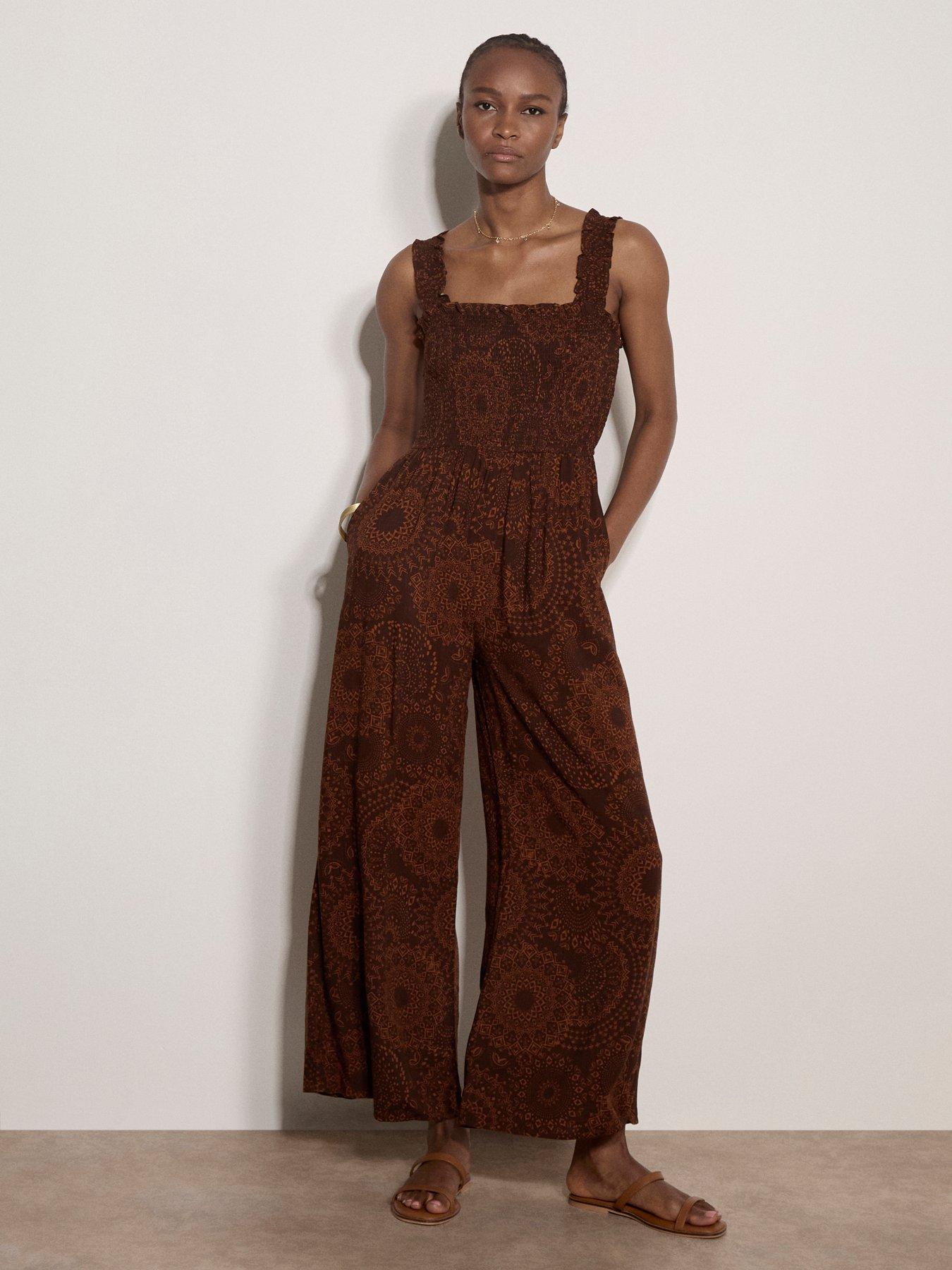 Apricot Mono Kaleidoscope Smock Jumpsuit - Brown