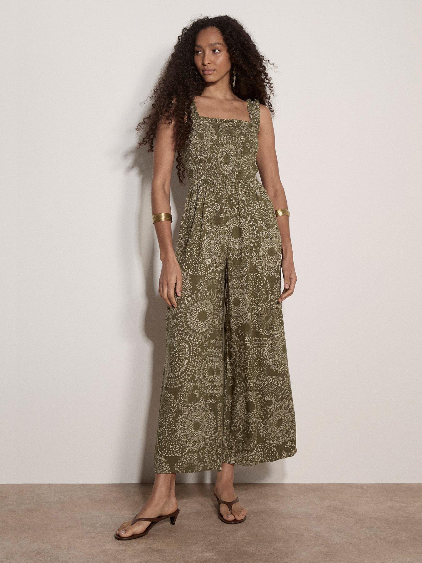 Apricot Mono Kaleidoscope Smock Jumpsuit - Green