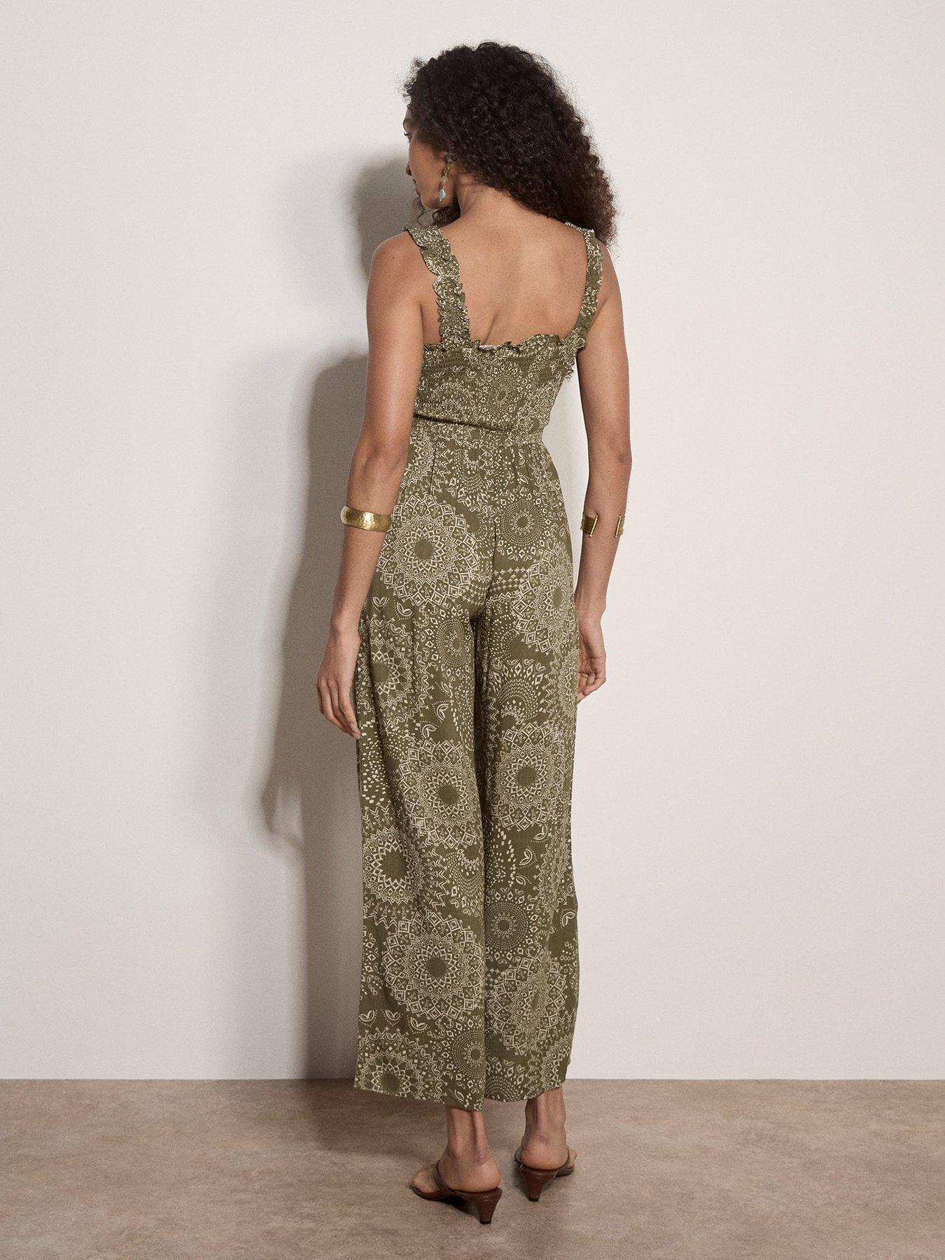 Image 2 of 4 of Apricot Mono Kaleidoscope Smock Jumpsuit - Green
