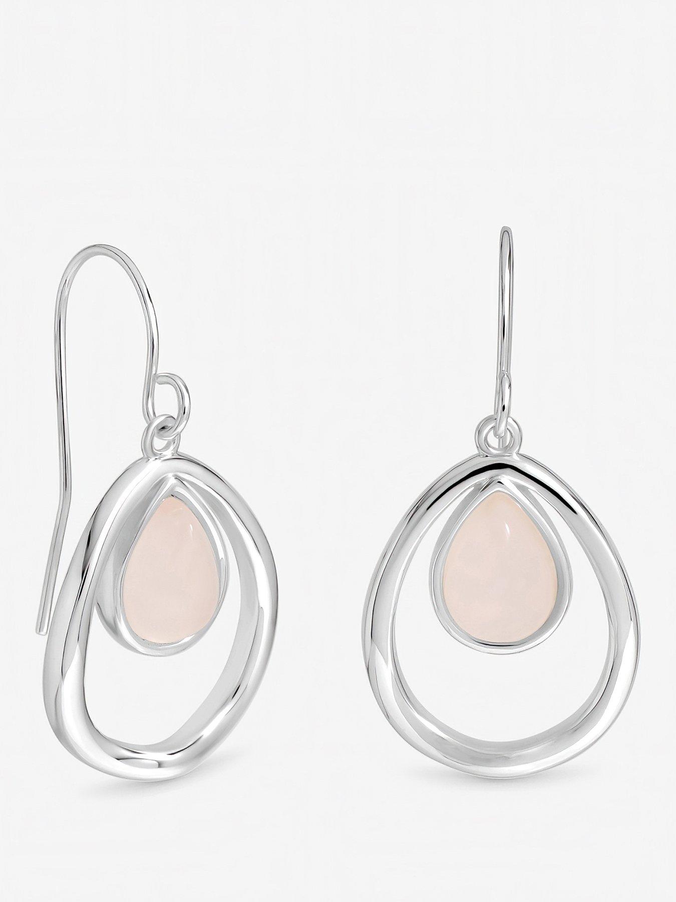 Inicio Inicio Sterling Silver Plated Rose Quartz Polished Oval Drop Earrings