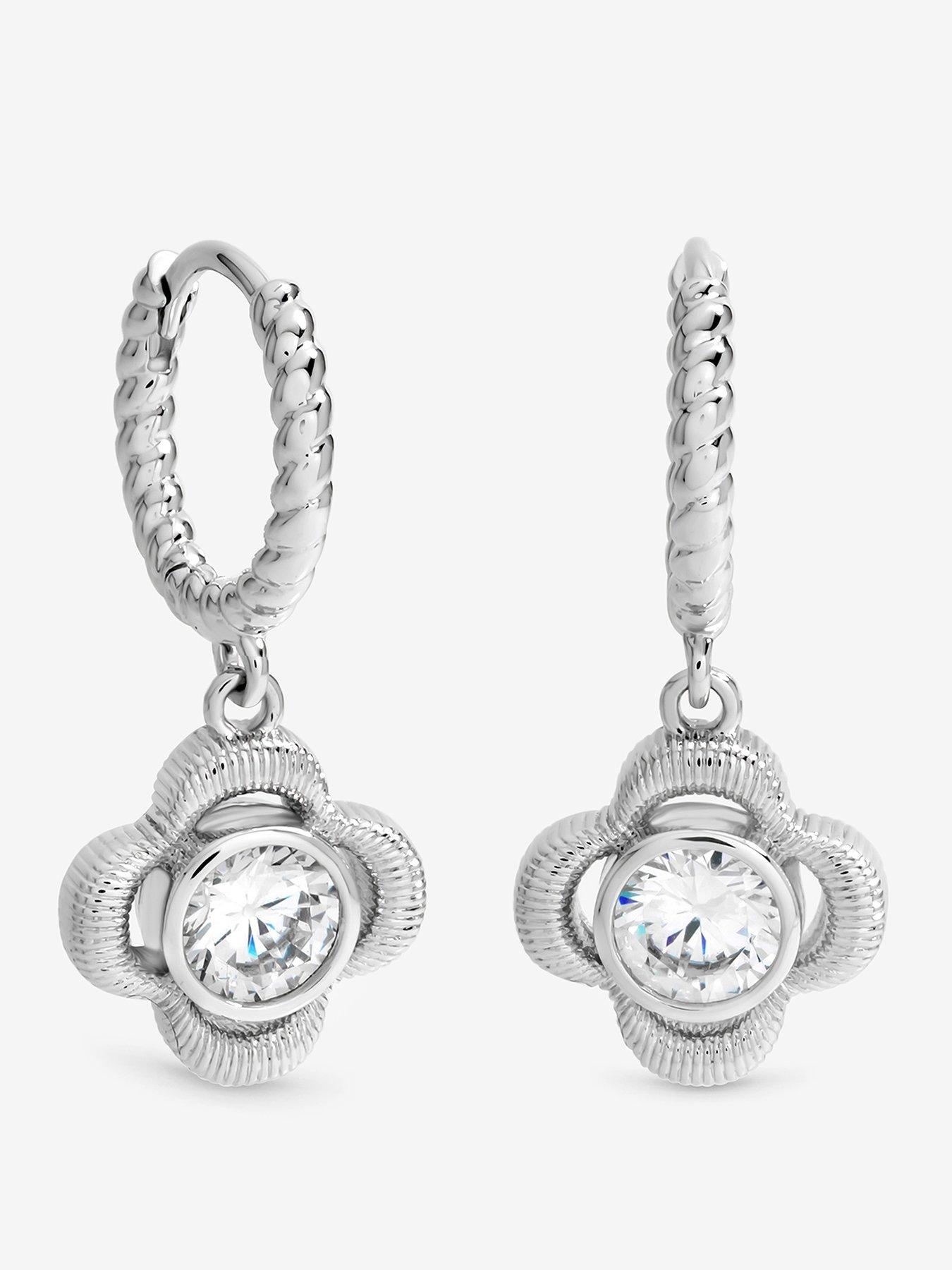 Inicio Sterling Silver Plated Satin Clover Huggie Hoops