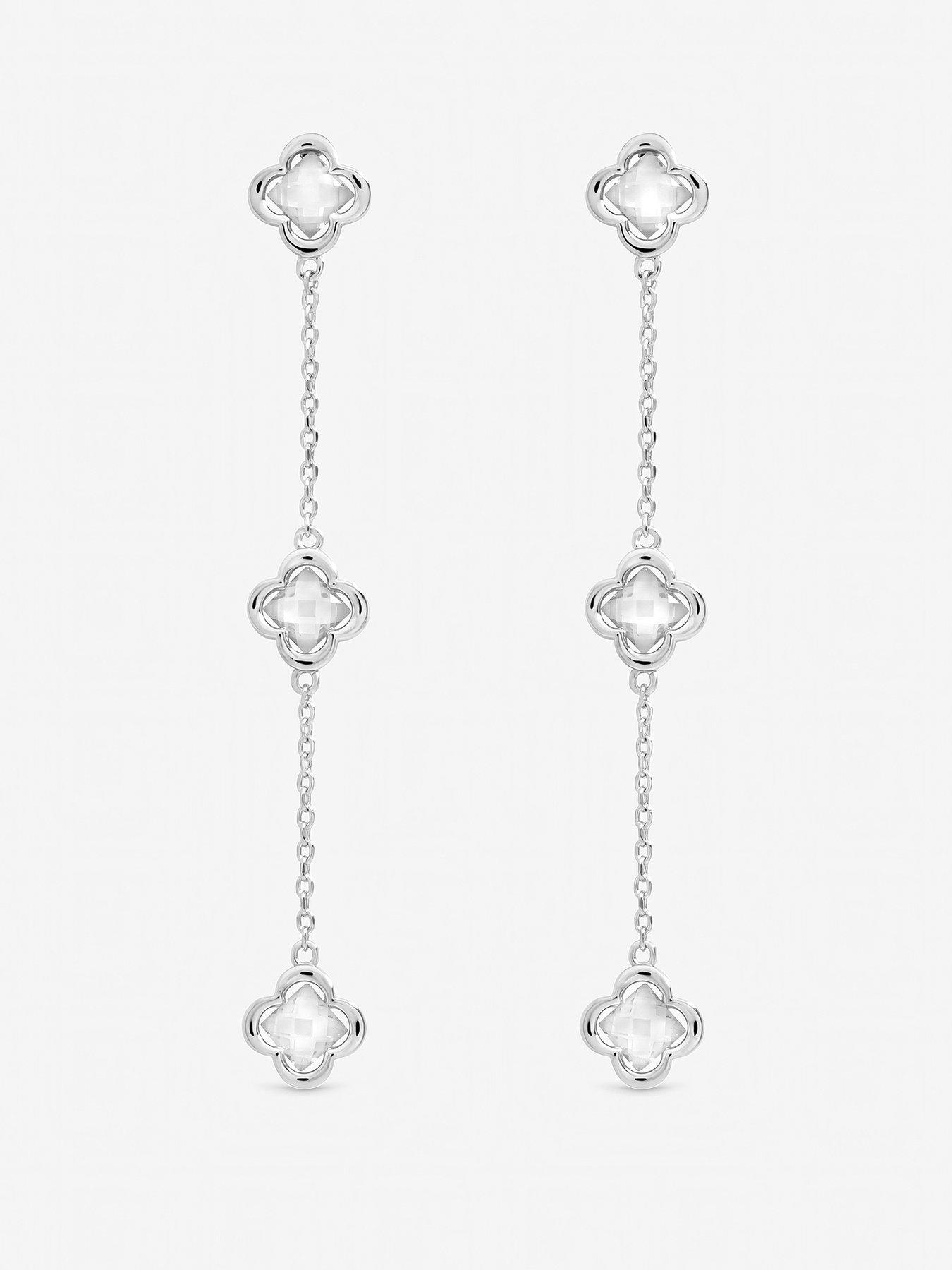 Inicio Inicio Sterling Silver Plated Crystal Fine Triple Clover Drop Earrings