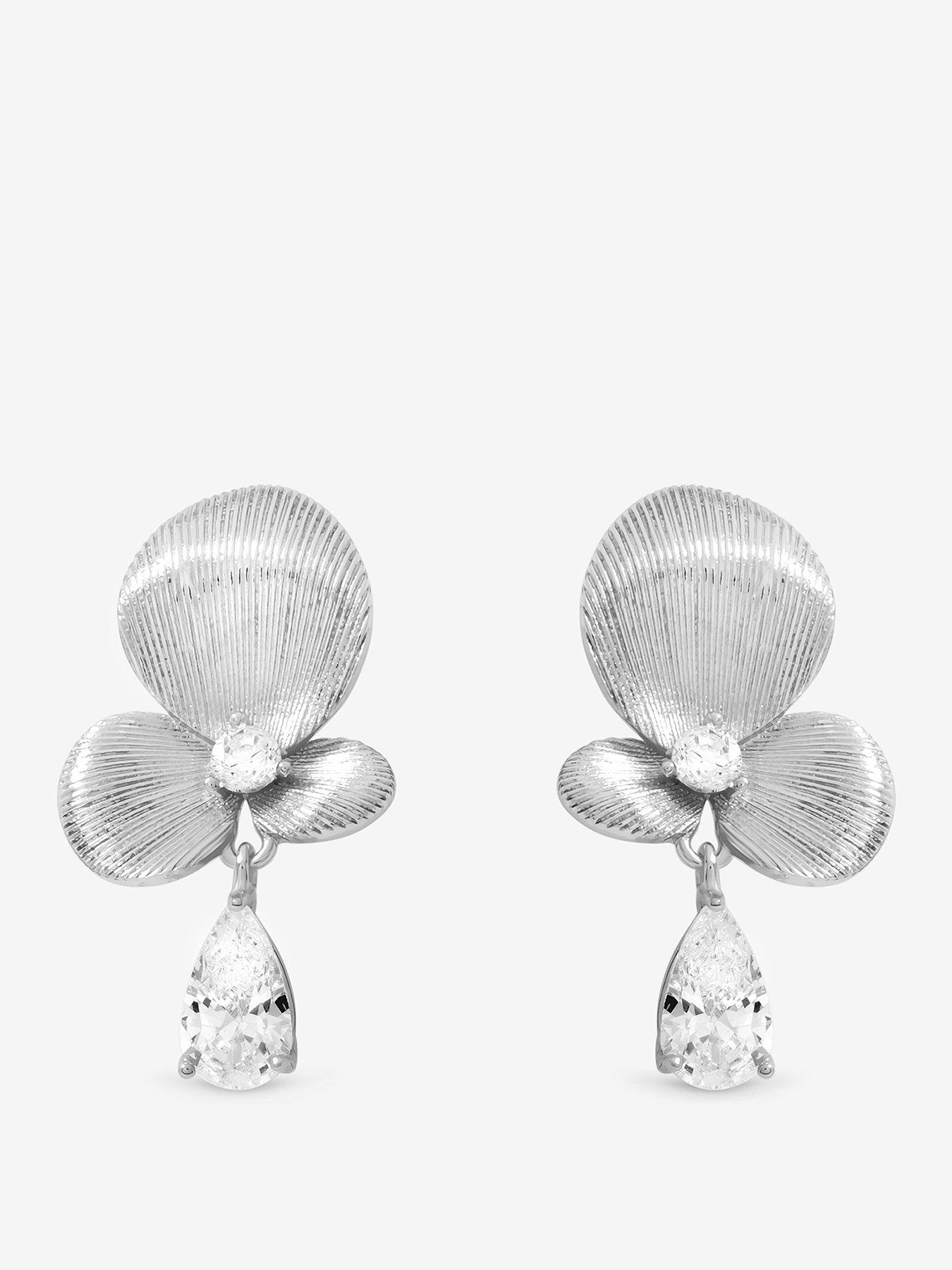 Inicio Sterling Silver Plated Satin Floral Drop Earrings