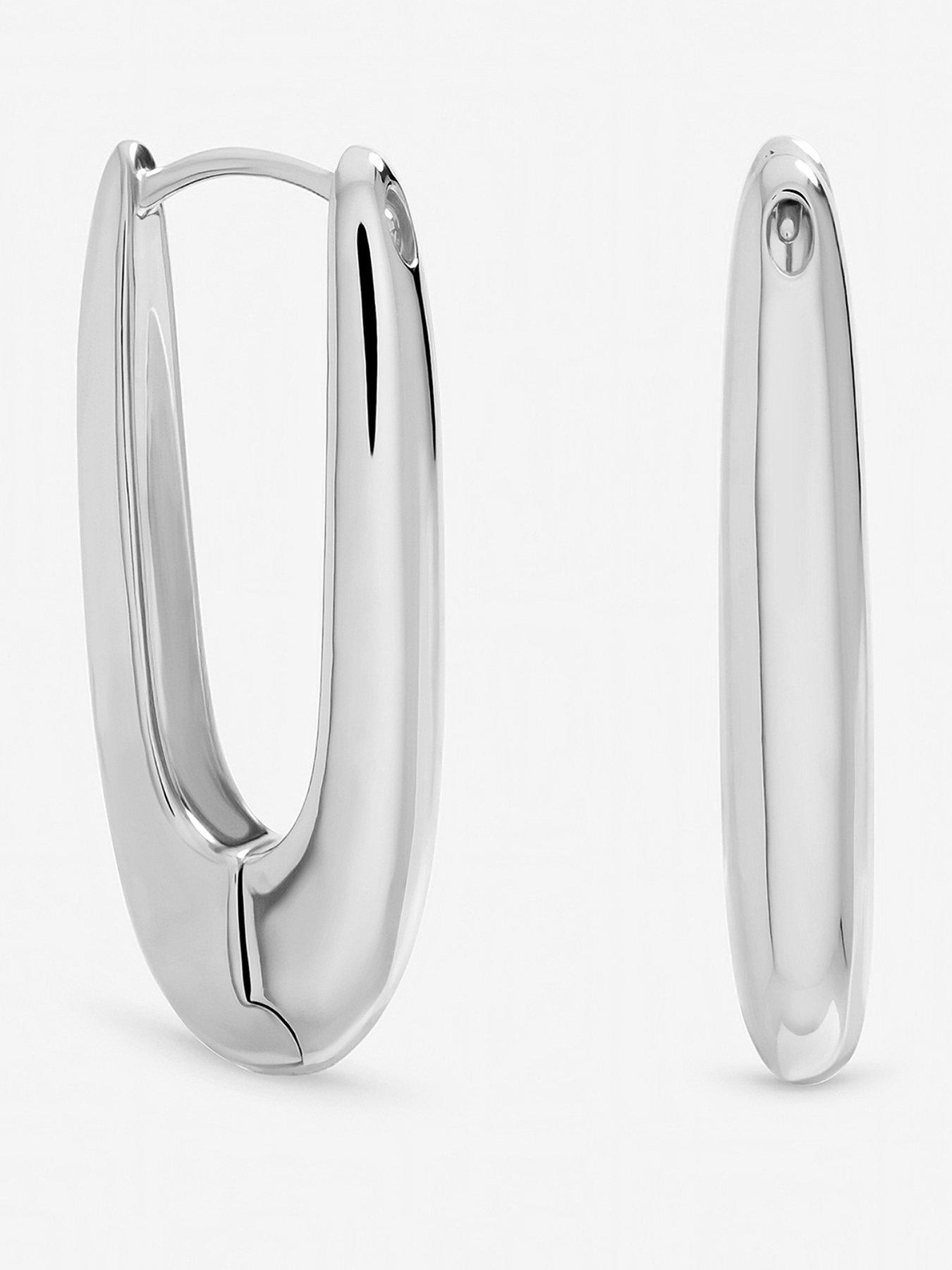 Inicio Inicio Sterling Silver Plated Polished Long Fluid Hoop Earrings
