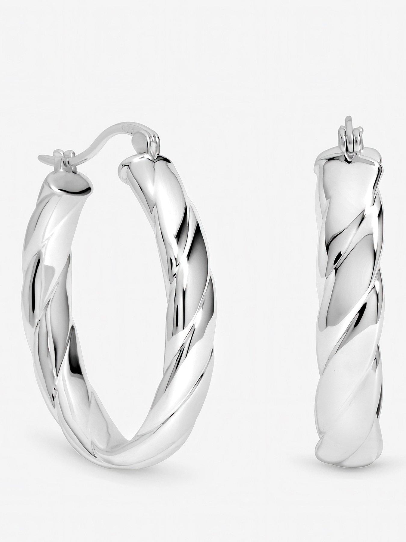 Inicio Inicio Sterling Silver Plated Polished Textured Oval Hoop Earrings