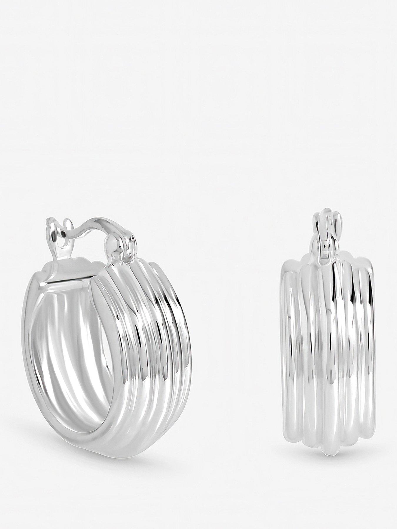 Inicio Inicio Sterling Silver Plated Ridged Hoop Earrings