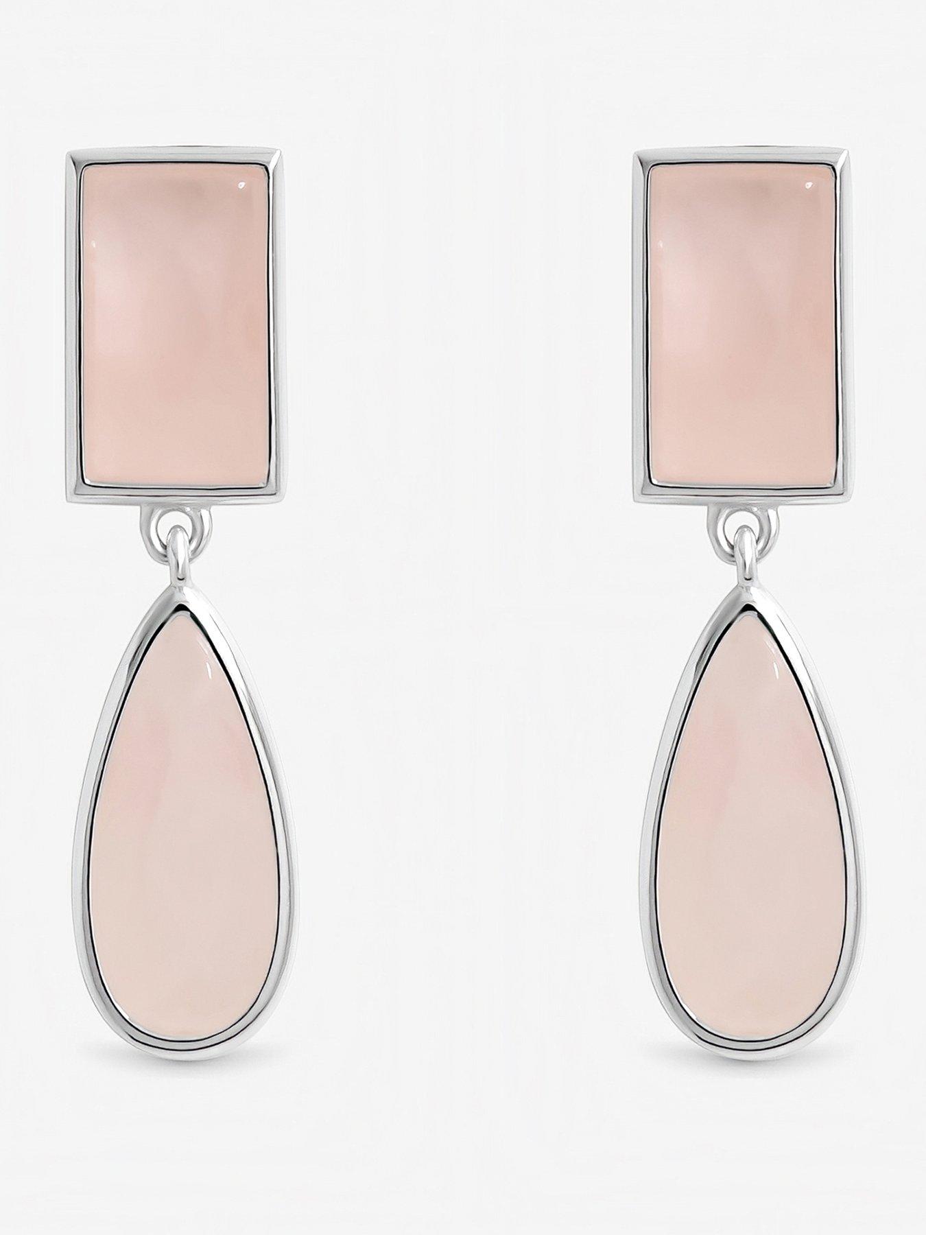 Inicio Inicio Sterling Silver Plated Rose Faceted Double Drop Earrings