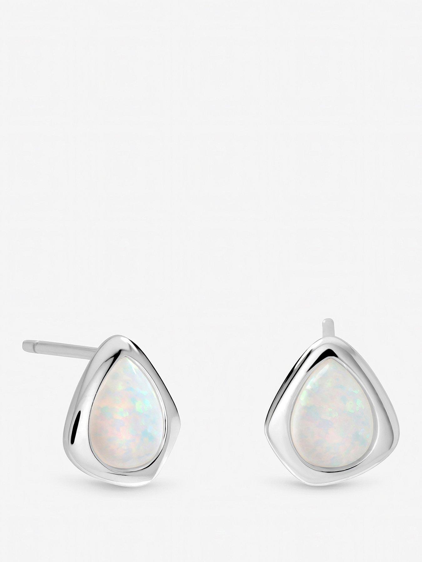 Inicio Sterling Silver Plated Opal Polished Stud Earrings